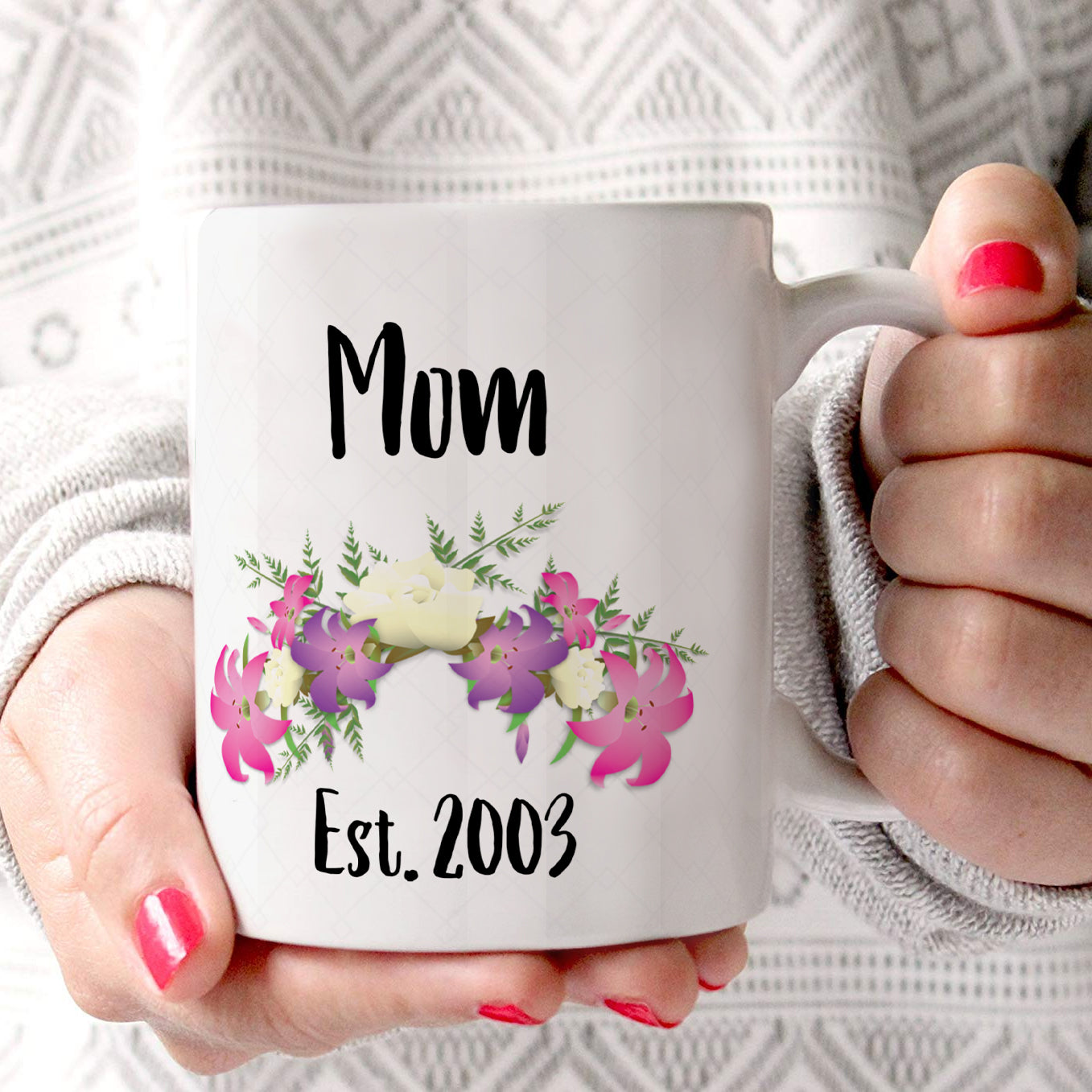Mother's Day Collection (Floral Arrangement – Personalized) 11 oz White Ceramic Mug
