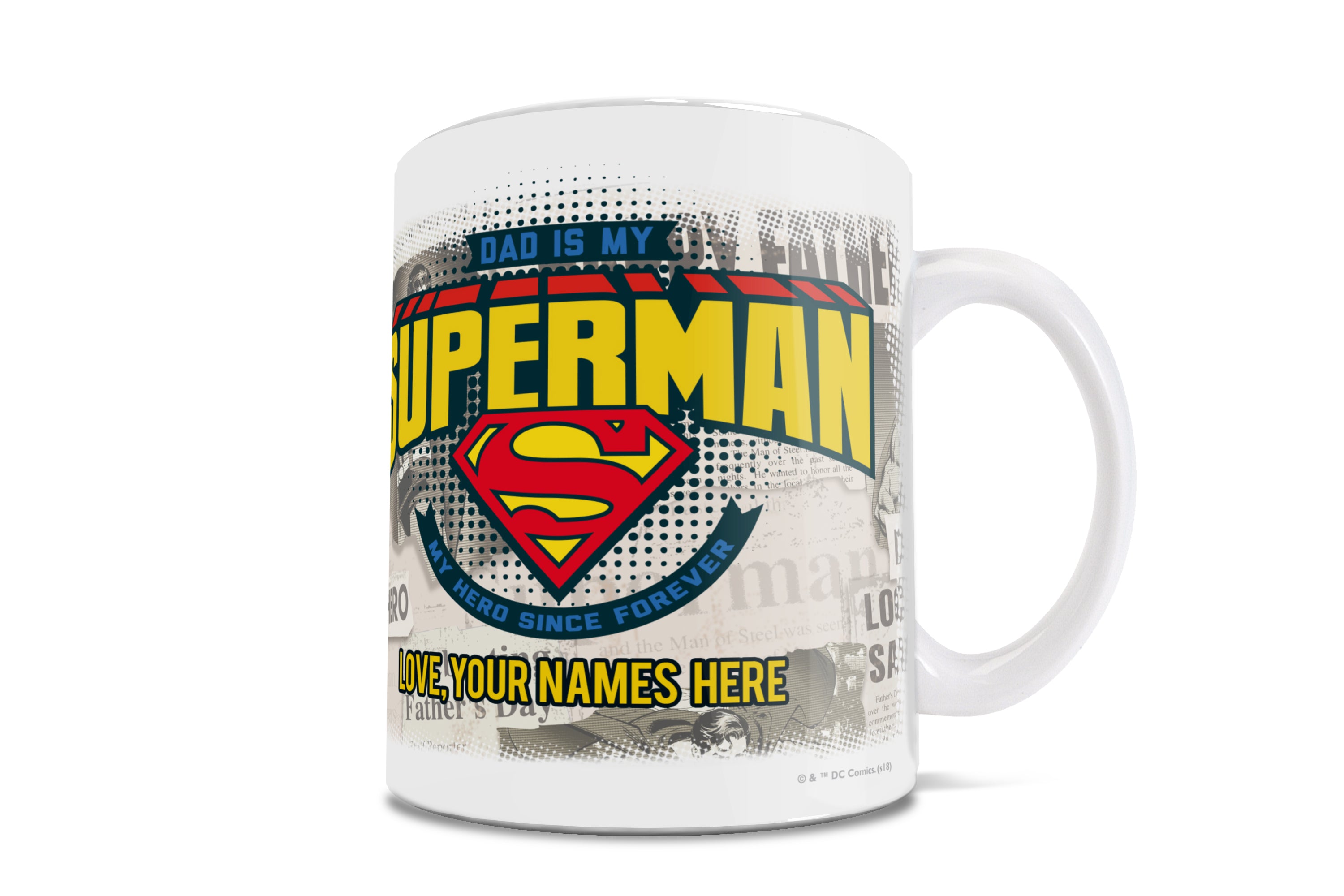 Father's Day Collection (Superman - Hero Dad – Personalized) 11 oz White Ceramic Mug