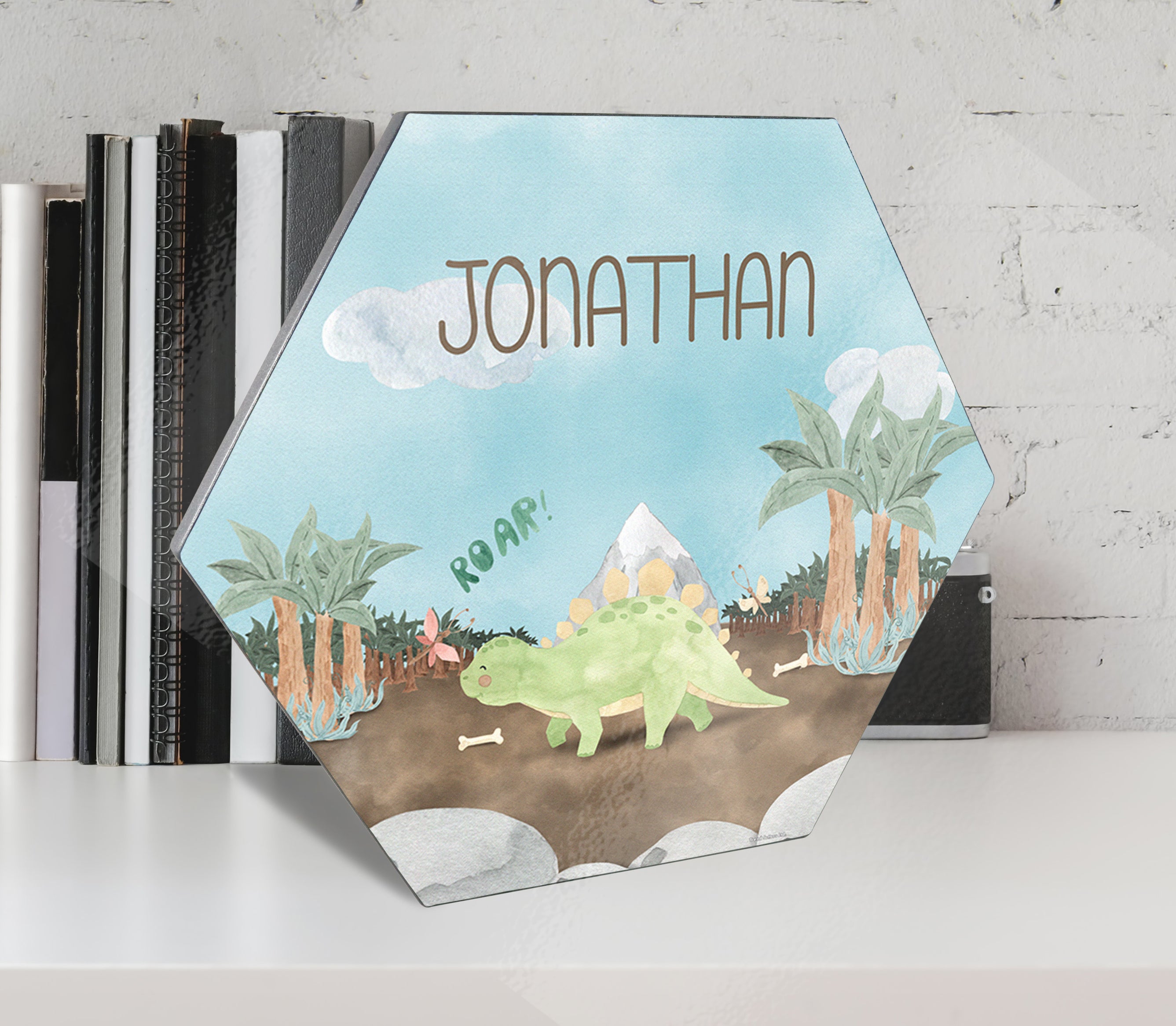 Kids Collection (Baby Dinosaur Nursery - Personalized) Hexagon KNEXAGON™ Wood Print