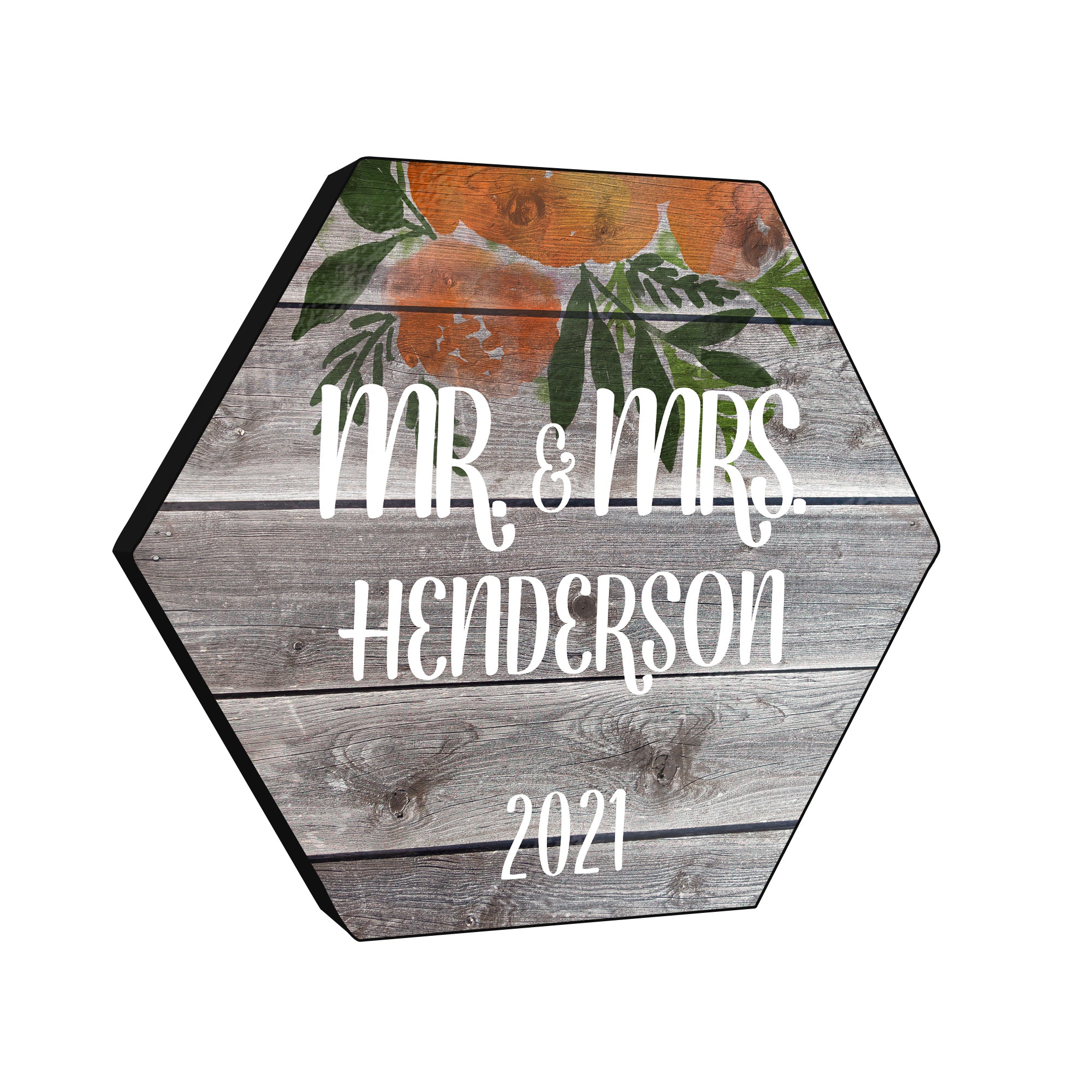 Wedding Collection (Mr. and Mrs. - Personalize with Name and Year) Hexagon KNEXAGON™ Wood Print
