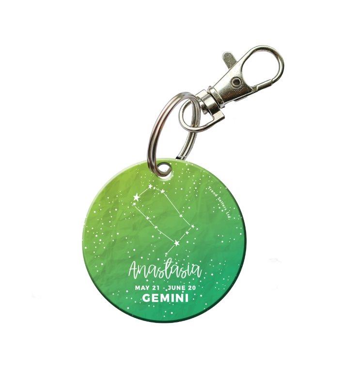 Zodiac Collection (Gemini - Personalized) Circle Shaped Acrylic Keychain