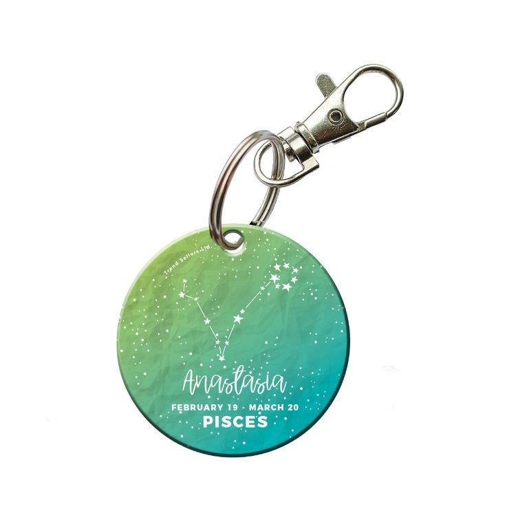 Zodiac Collection (Pisces - Personalized) Circle Shaped Acrylic Keychain