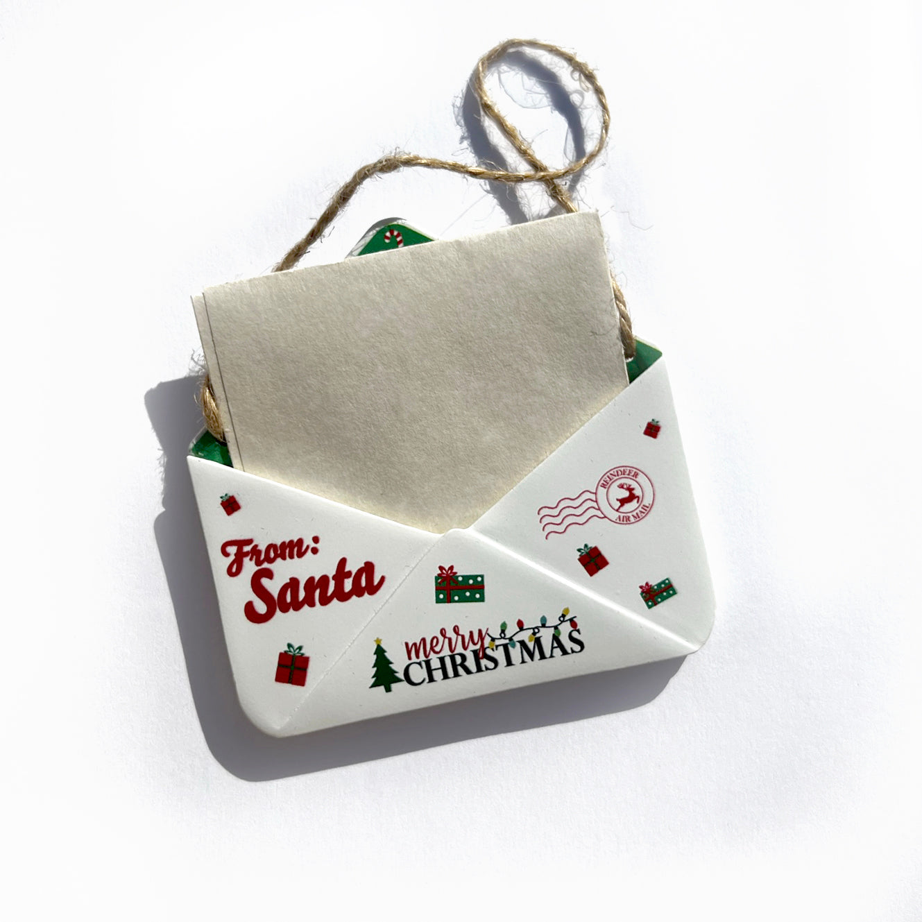 Christmas Collection (Note From Santa) Green Candy Cane Envelope Resin Ornament