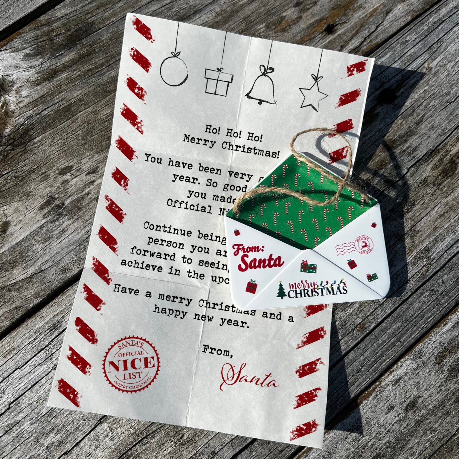 Christmas Collection (Note From Santa) Green Candy Cane Envelope Resin Ornament