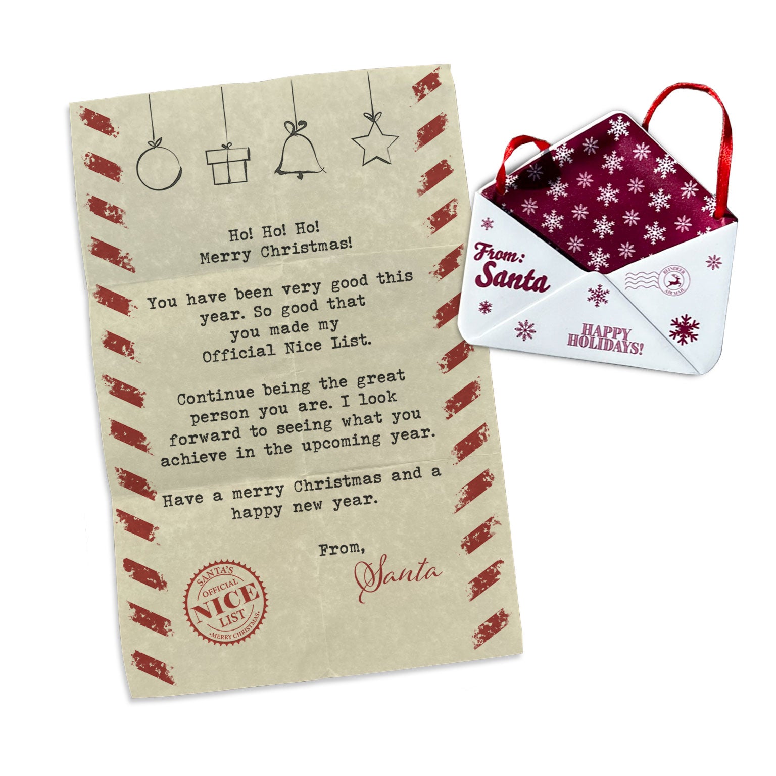 Christmas Collection (Note From Santa) Maroon Snowflake Envelope Resin Ornament with Letter