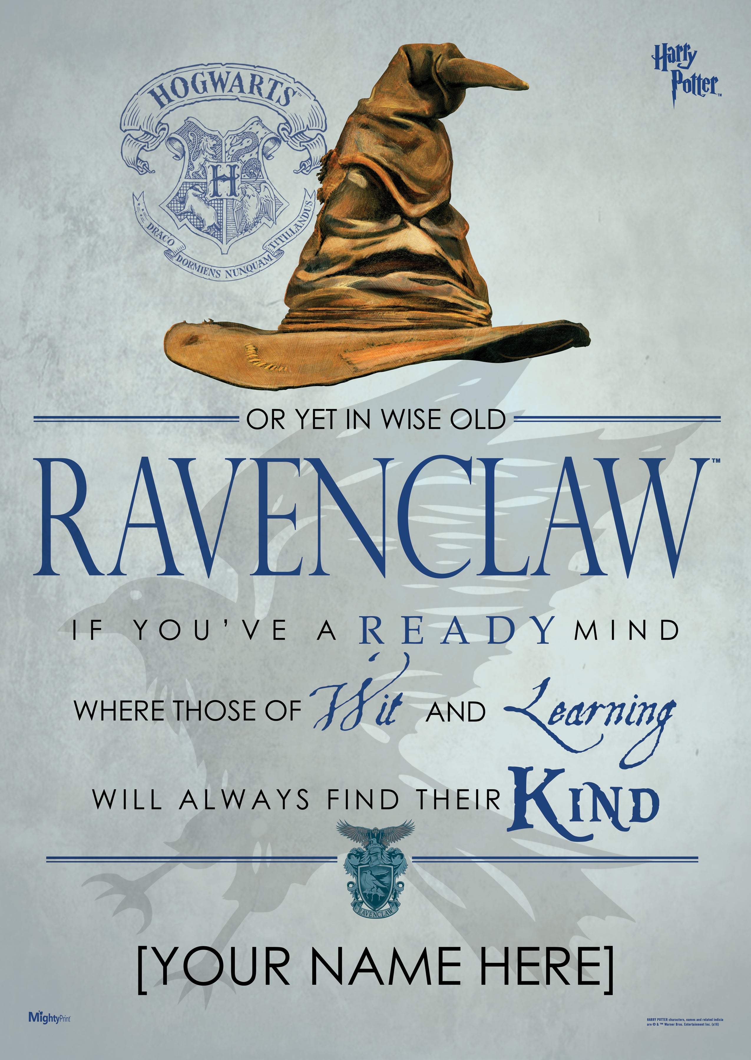 Harry Potter (Ravenclaw Sorting Hat Poem - Personalize with Name) MightyPrint Wall Art