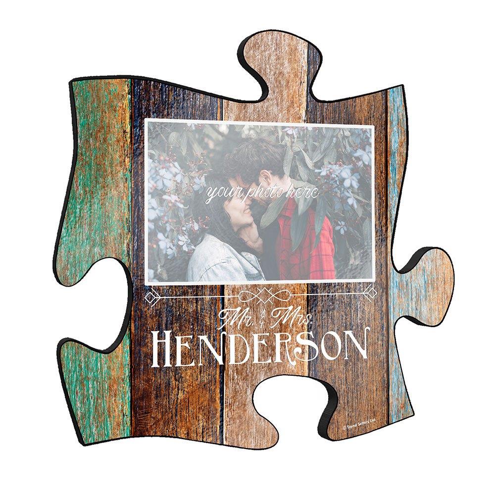 Family Collection (Rustic Wood - Personalized - Upload) Puzzle Piece KNEXAGON™ Wood Print