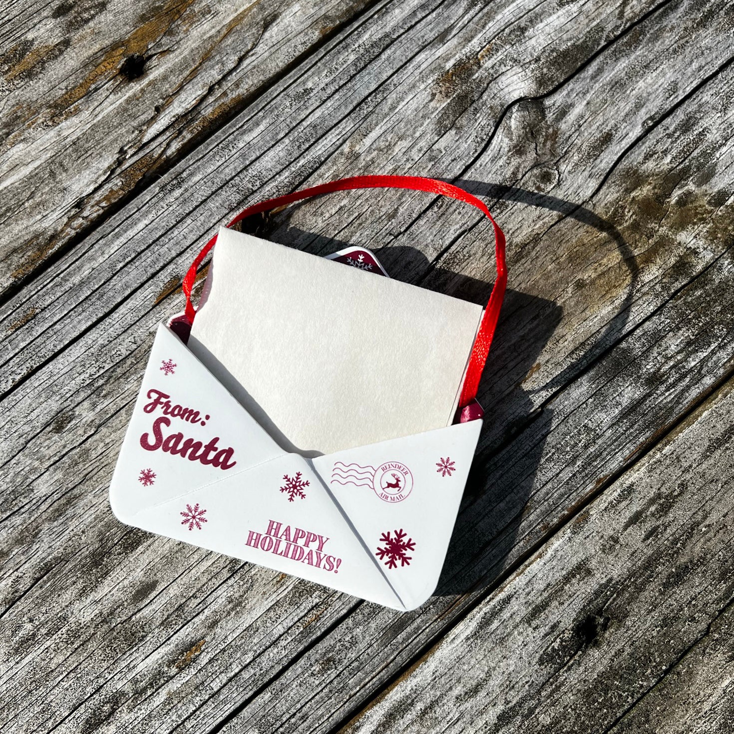 Christmas Collection (Note From Santa) Maroon Snowflake Envelope Resin Ornament with Letter