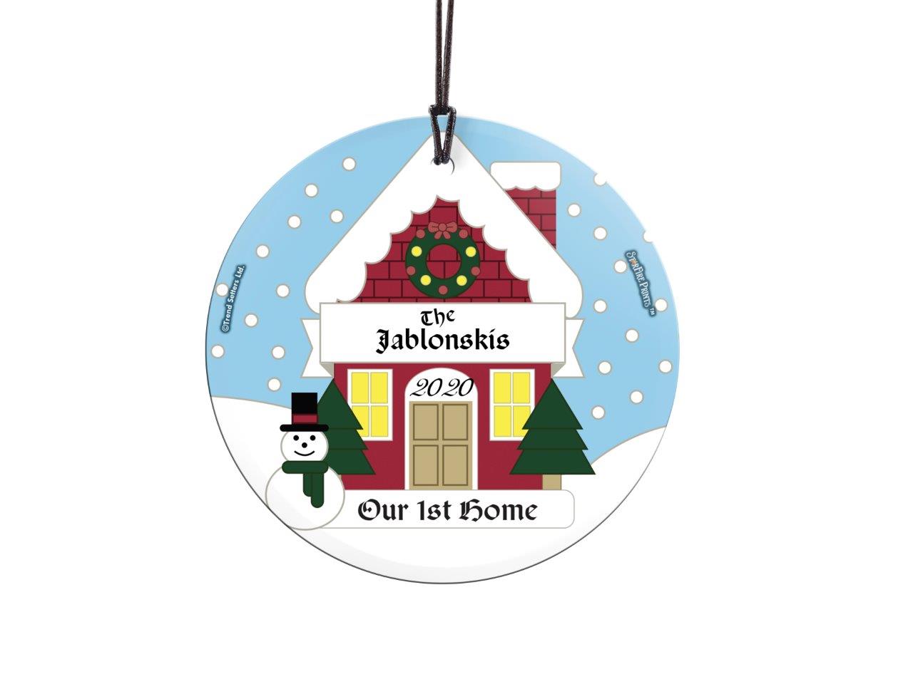 First Home Collection (Christmas Snowman House - Personalized) StarFire Prints Hanging Glass Print