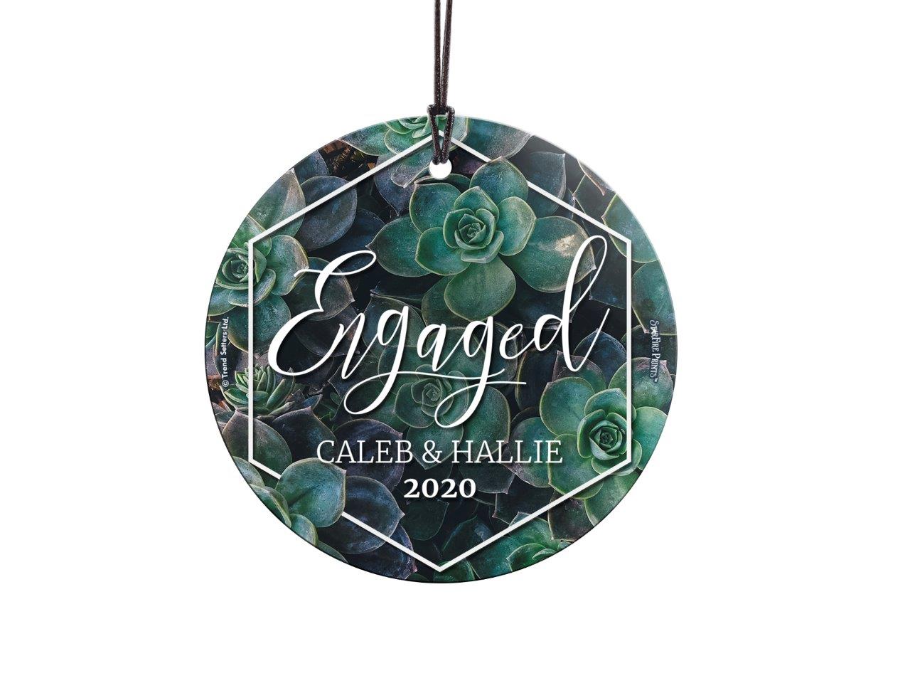 Engagement Collection (First Christmas Engaged Succulents - Personalized) StarFire Prints Hanging Glass Print