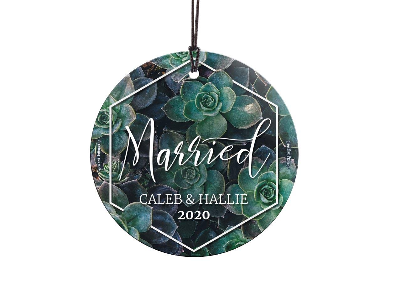 Wedding Collection (First Christmas Married Succulents - Personalized) StarFire Prints Hanging Glass Print