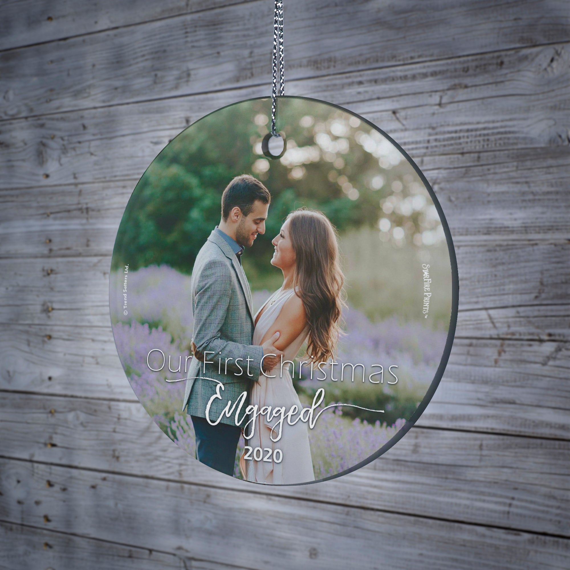 Couples Collection (Our First Engaged - Upload) StarFire Prints Hanging Glass Print