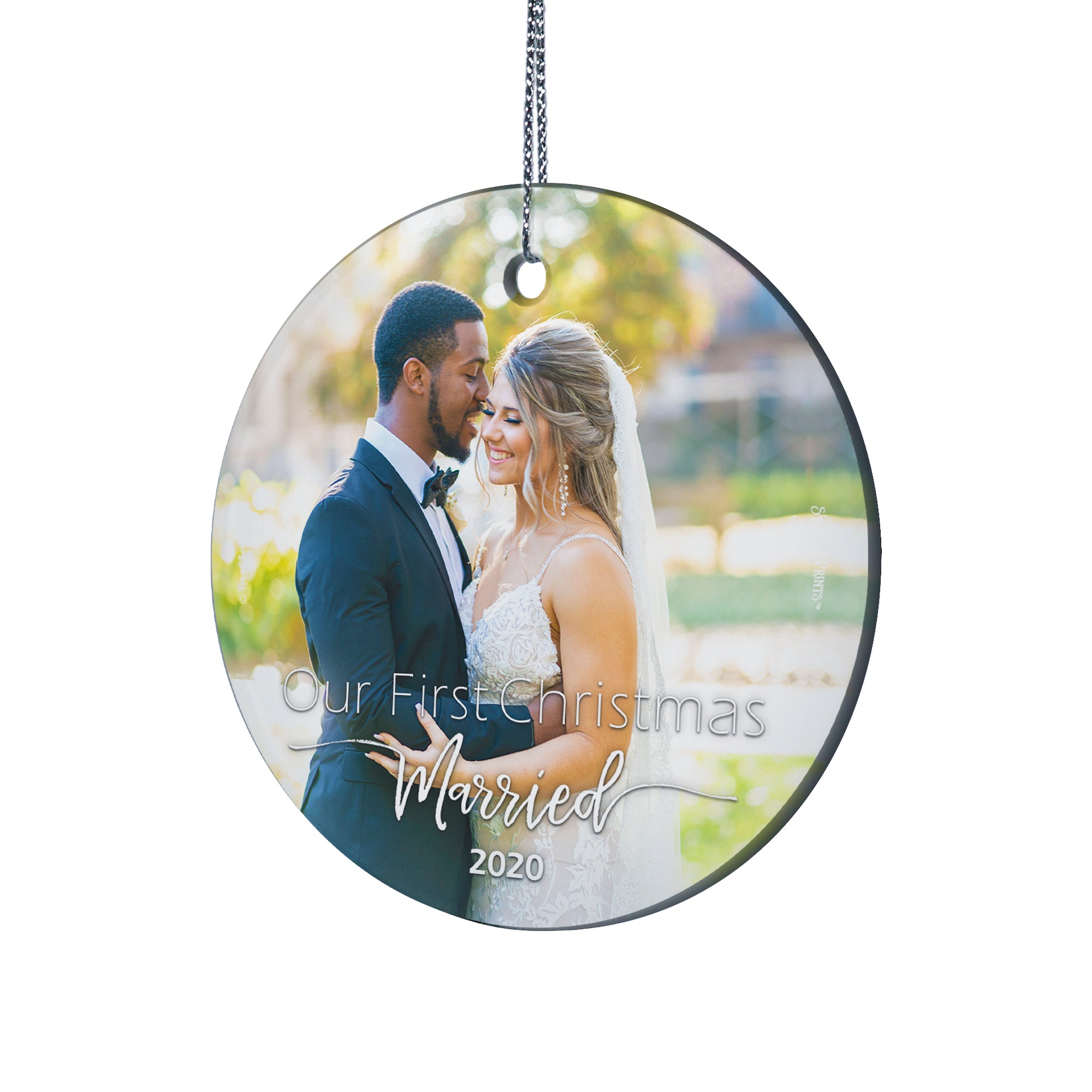 Couples Collection (Our First Christmas Married - Upload) StarFire Prints Hanging Glass Print
