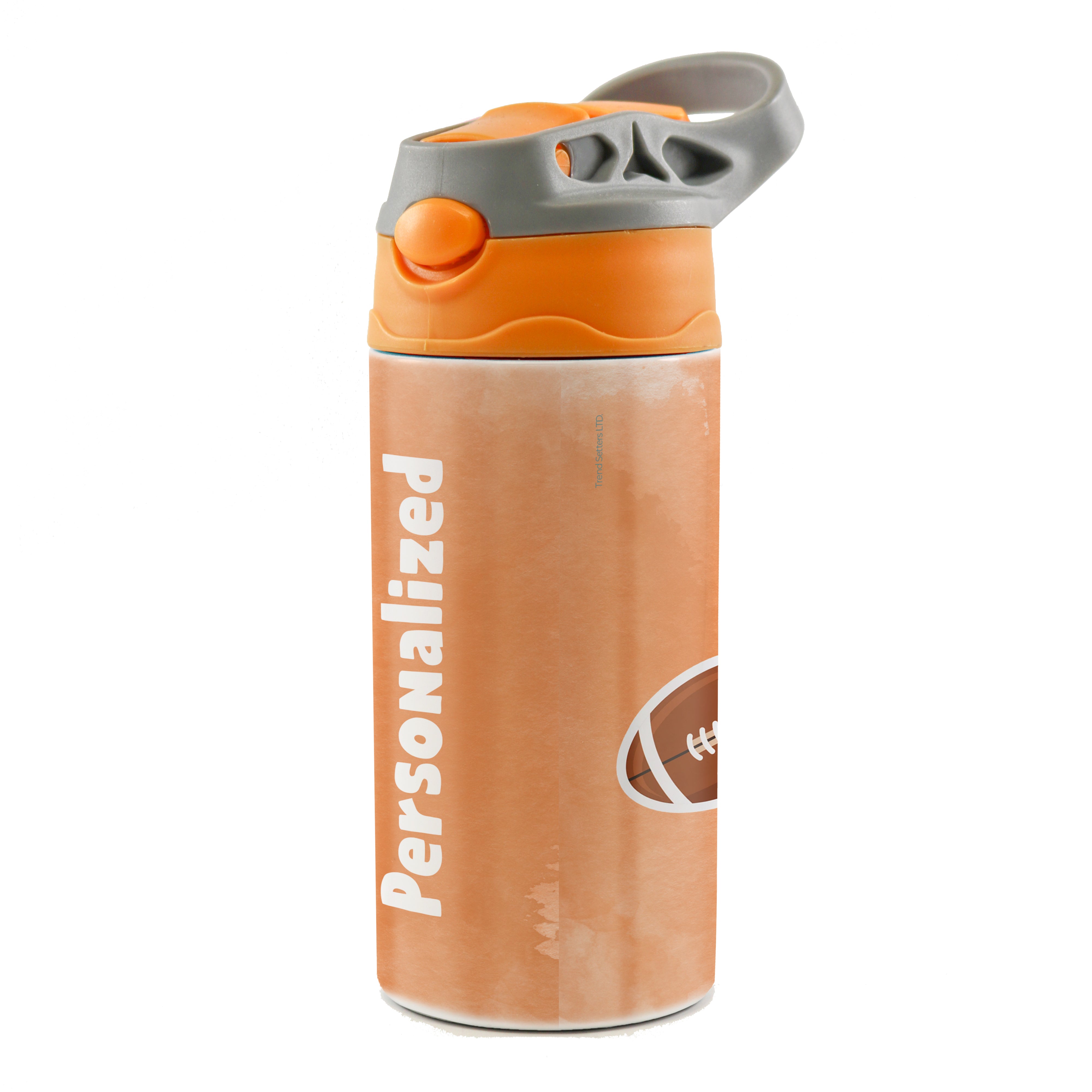 Sports Collection (Stickers - Personalize with Name) 12 oz Stainless Steel Water Bottle with Orange and Grey Lid