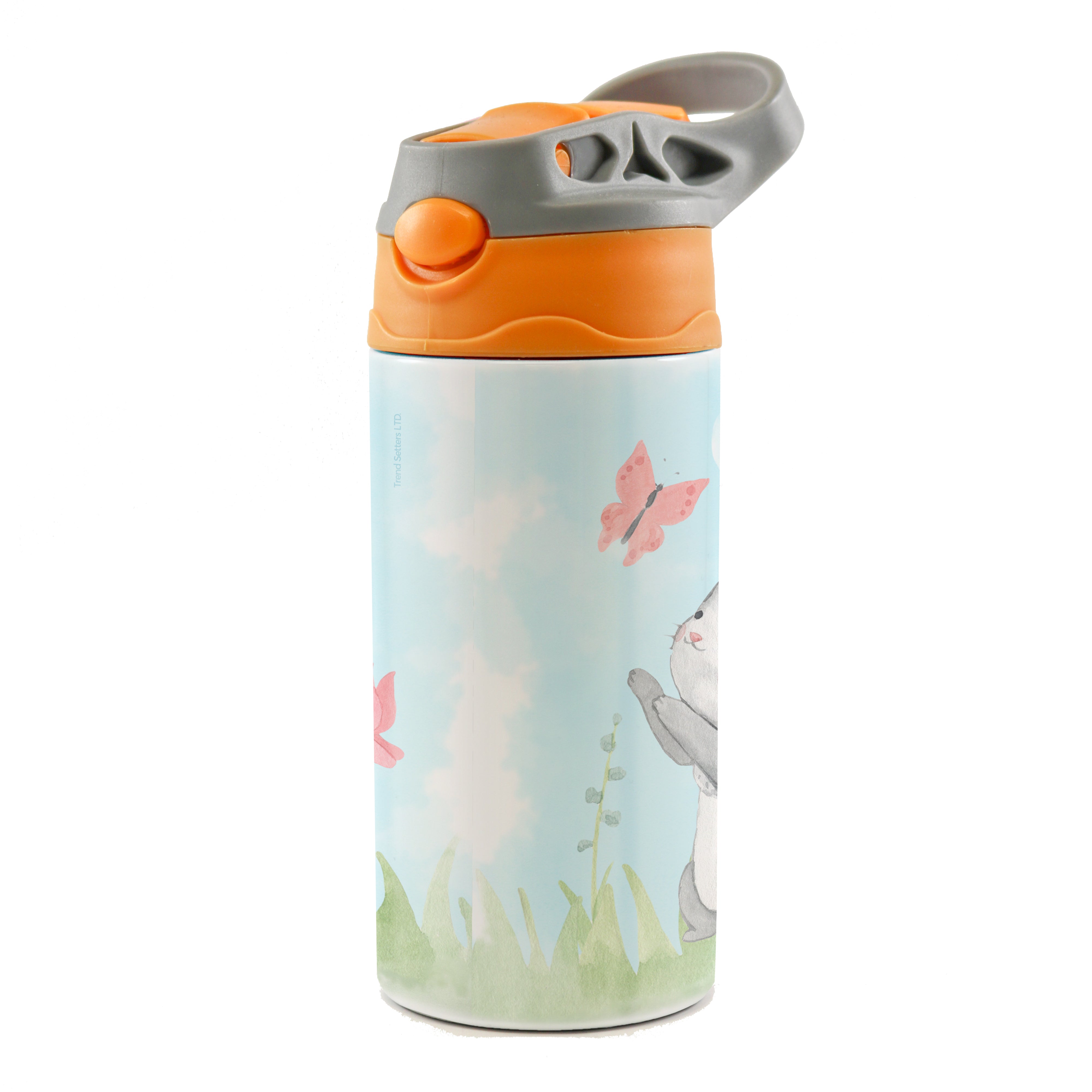 Trend Setters Original (Kitty Cat - Personalize with Name) 12 oz Stainless Steel Water Bottle with Orange and Grey Lid