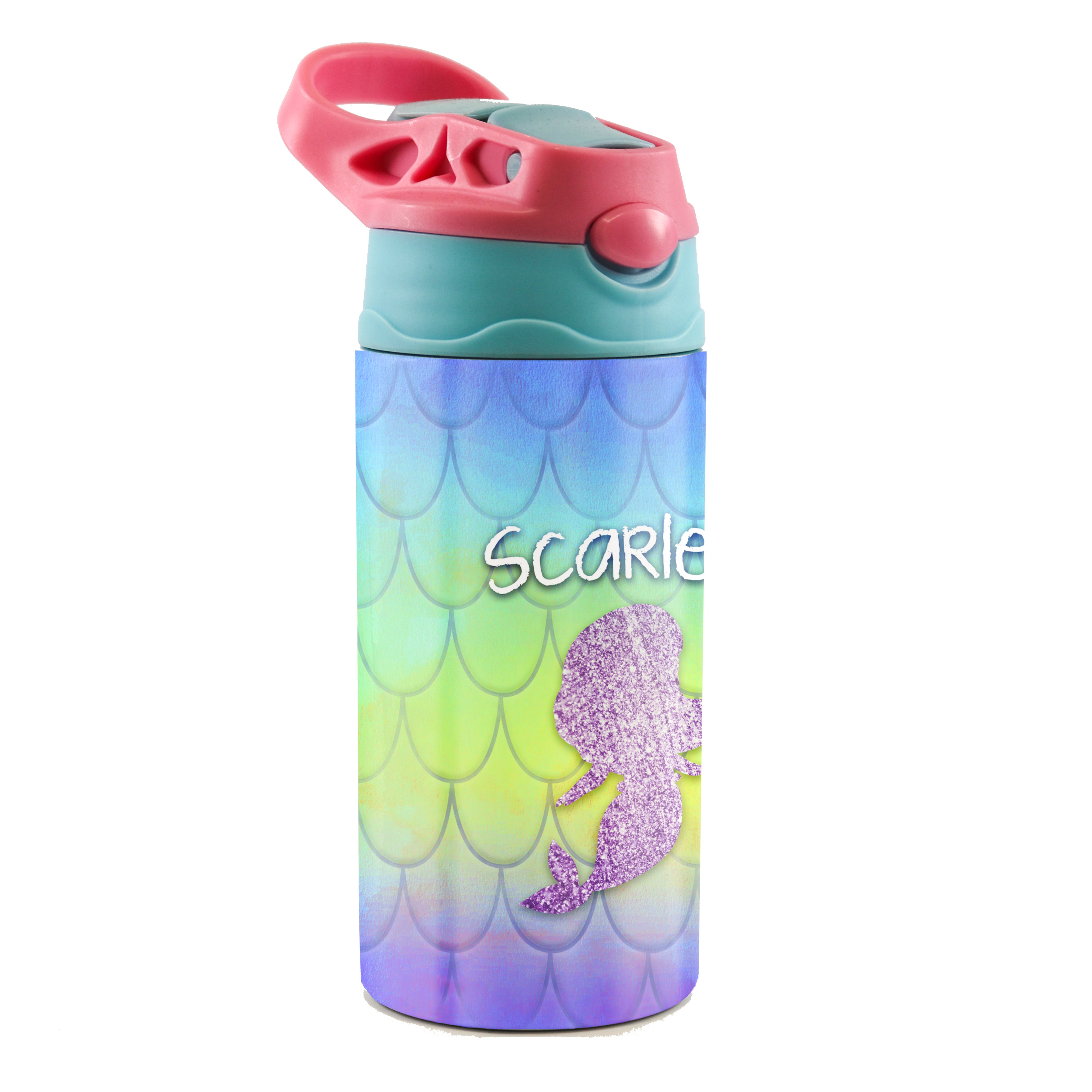 Trend Setters Original (Mermaid Scales - Personalize with Name) 12 oz Stainless Steel Water Bottle with Pink and Blue Lid