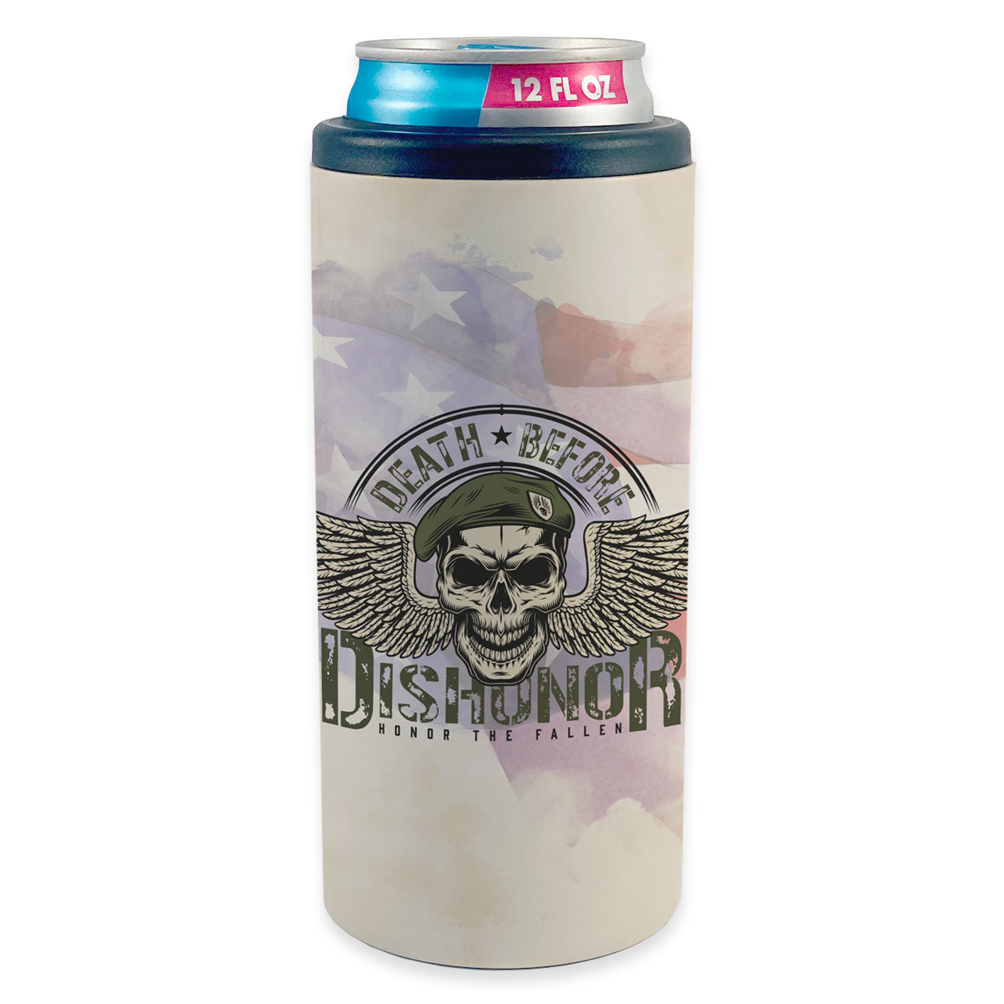 Patriot Collection (Death Before Dishonor) 12 Oz Stainless Steel Slim Can Cooler