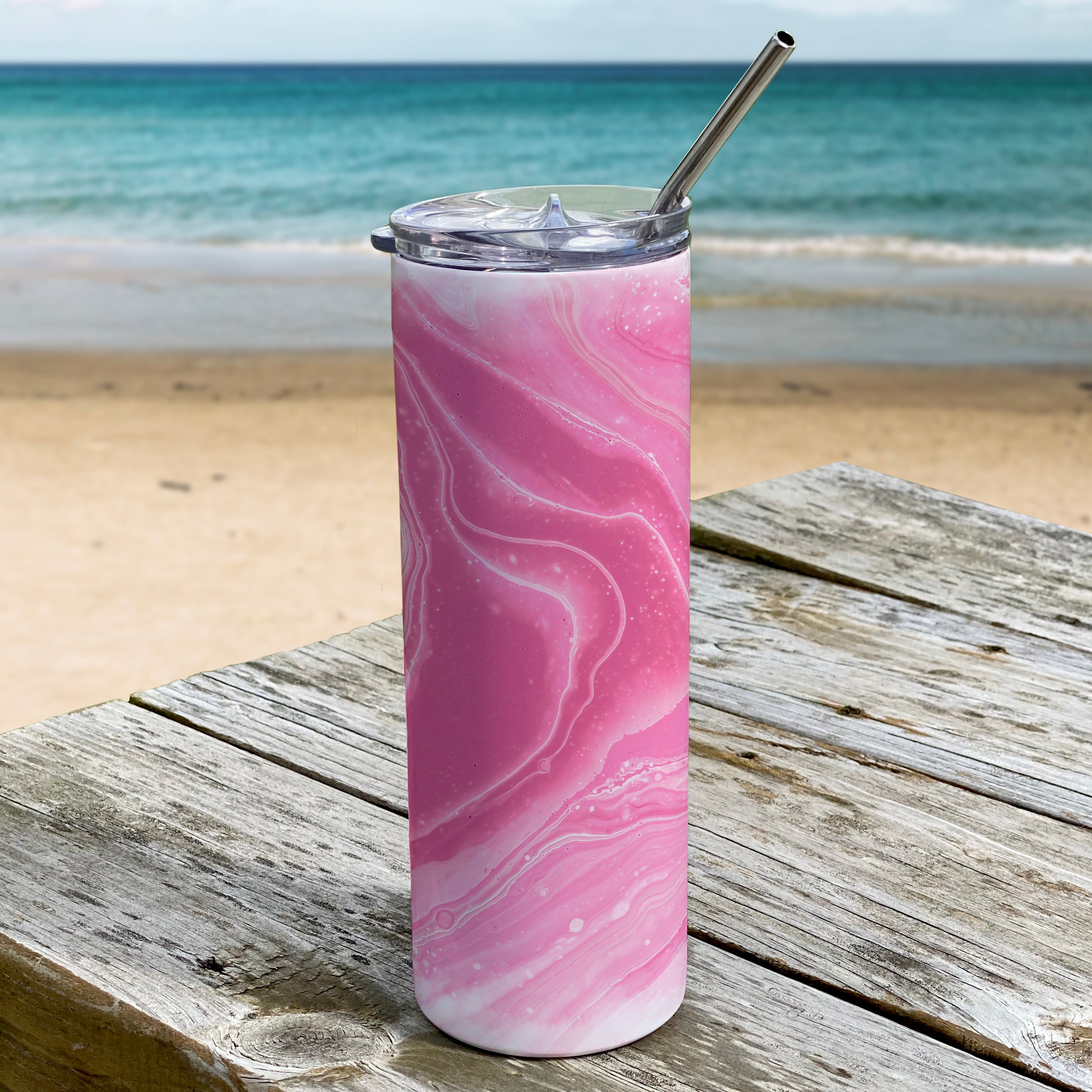 Trend Setters Original (Pink Marble) 20oz Stainless Steel Travel Tumbler with Straw