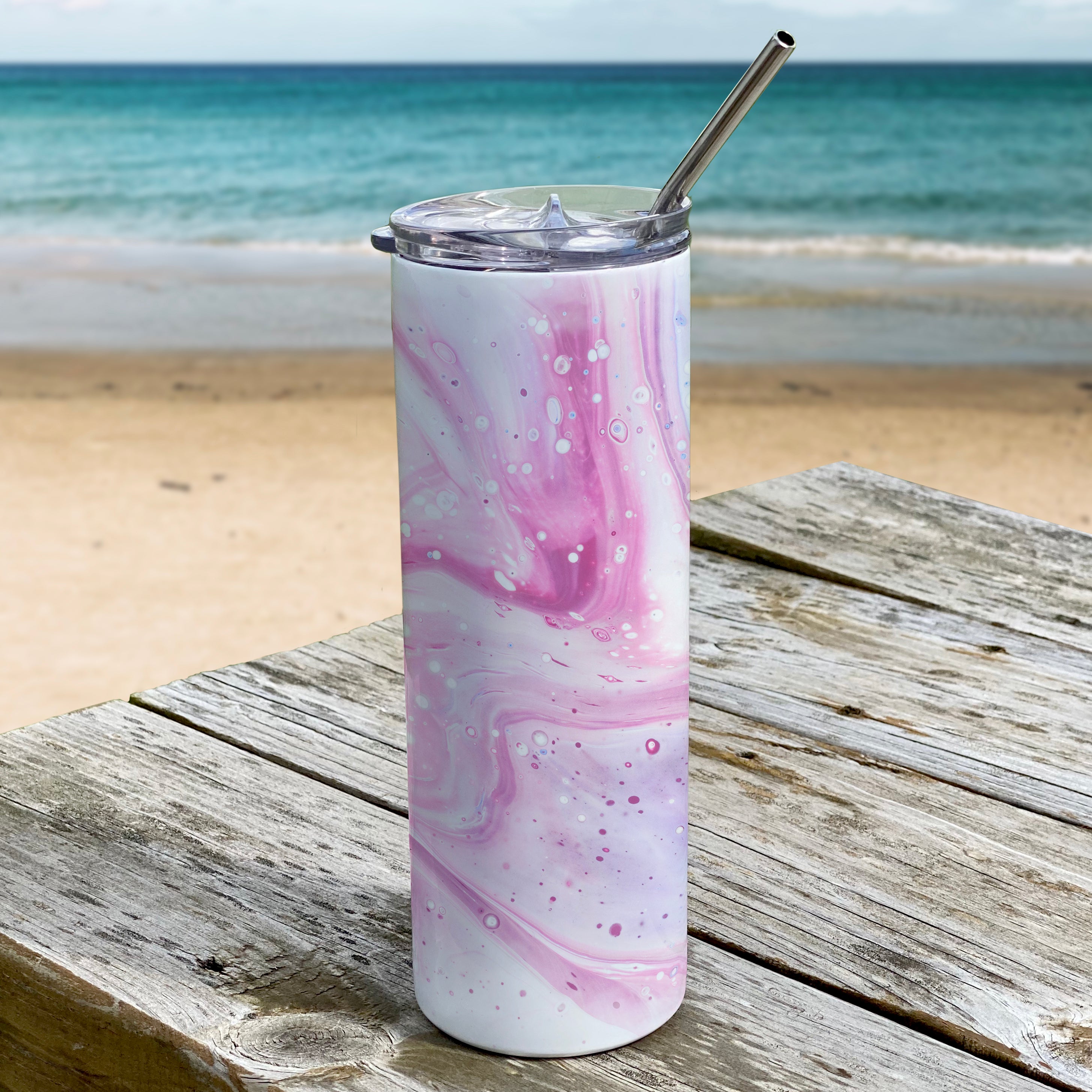 Trend Setters Original (Pink and Blue Marble) 20oz Stainless Steel Travel Tumbler with Straw