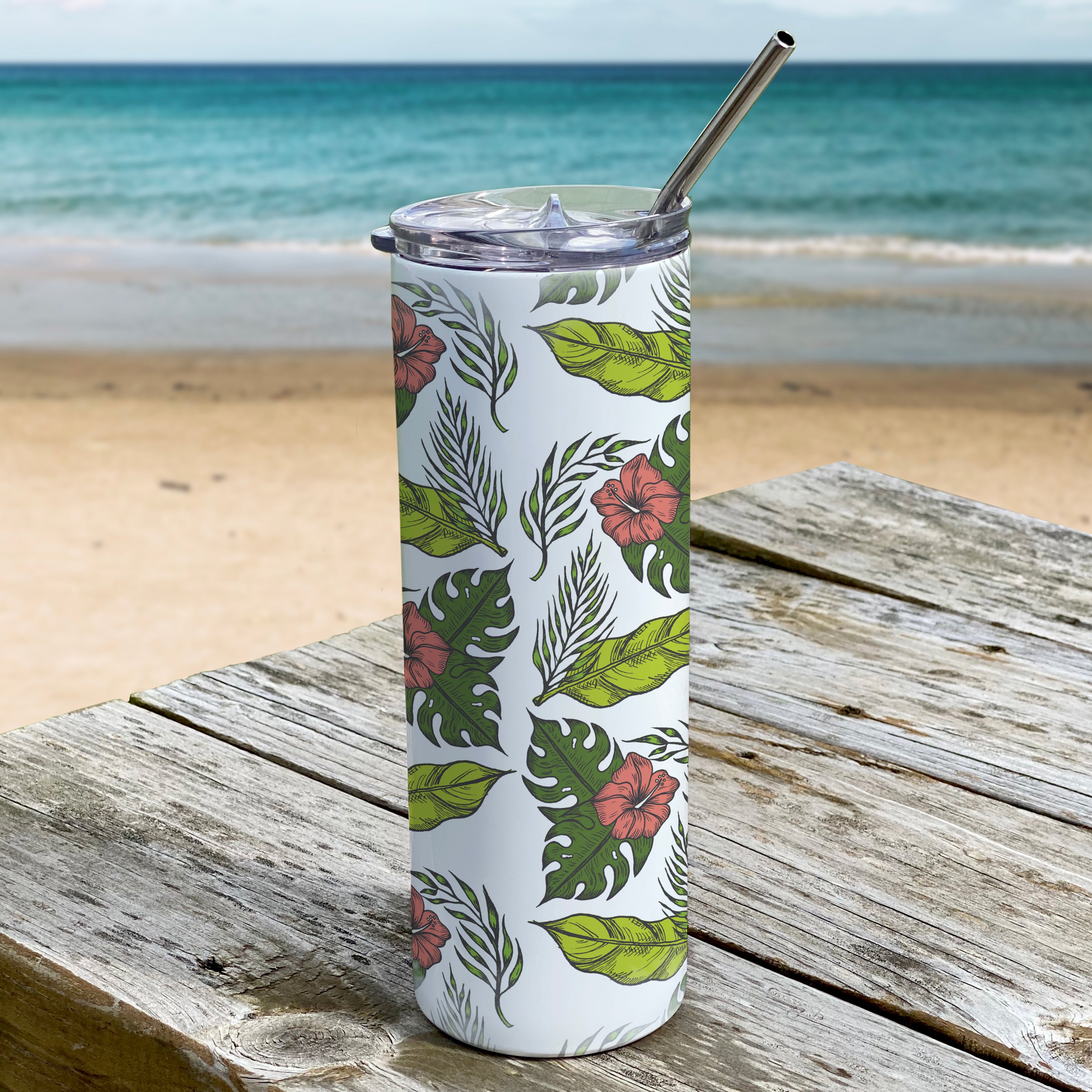 Vacation Collection (Hawaiian Hibiscus 2) 20 Oz Stainless Steel Travel Tumbler with Straw