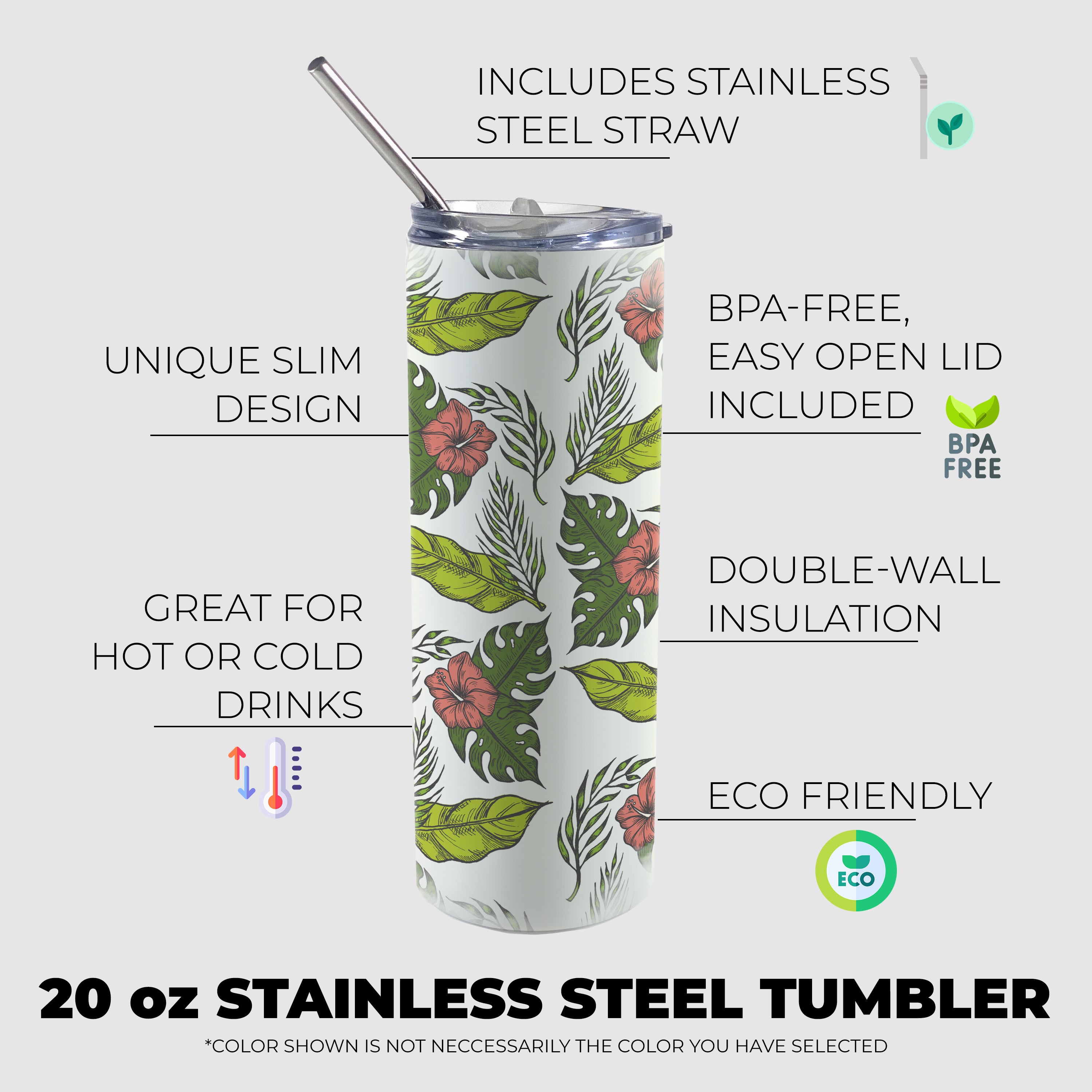 Vacation Collection (Hawaiian Hibiscus 2) 20 Oz Stainless Steel Travel Tumbler with Straw