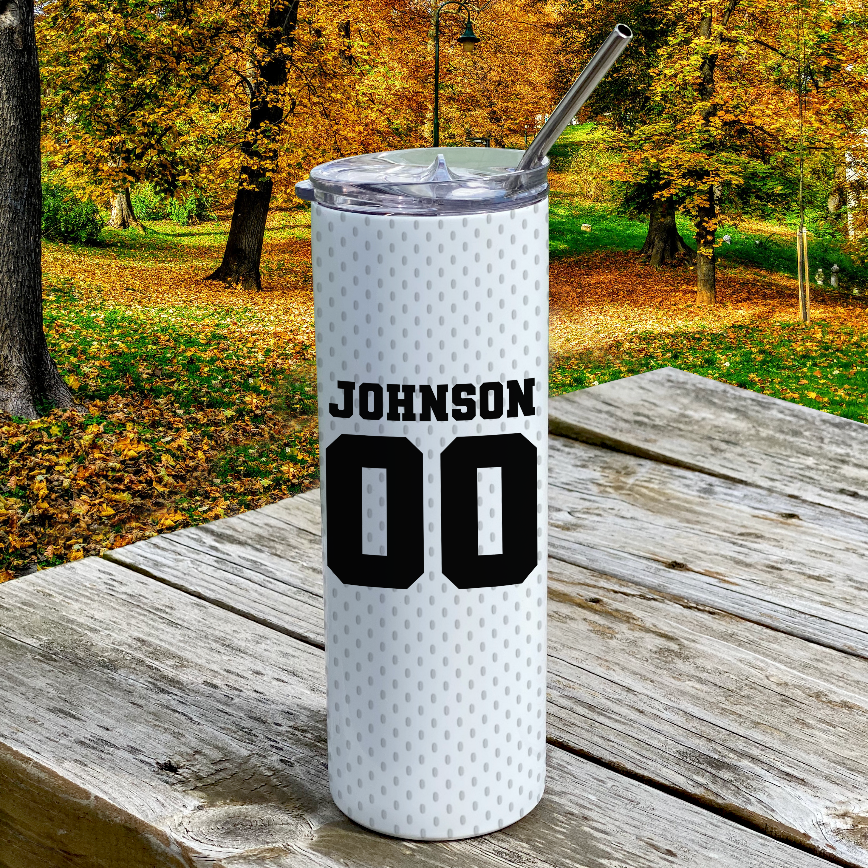 Sports Collection (Football Mom - Personalized) 20 Oz Stainless Steel Travel Tumbler with Straw (White)