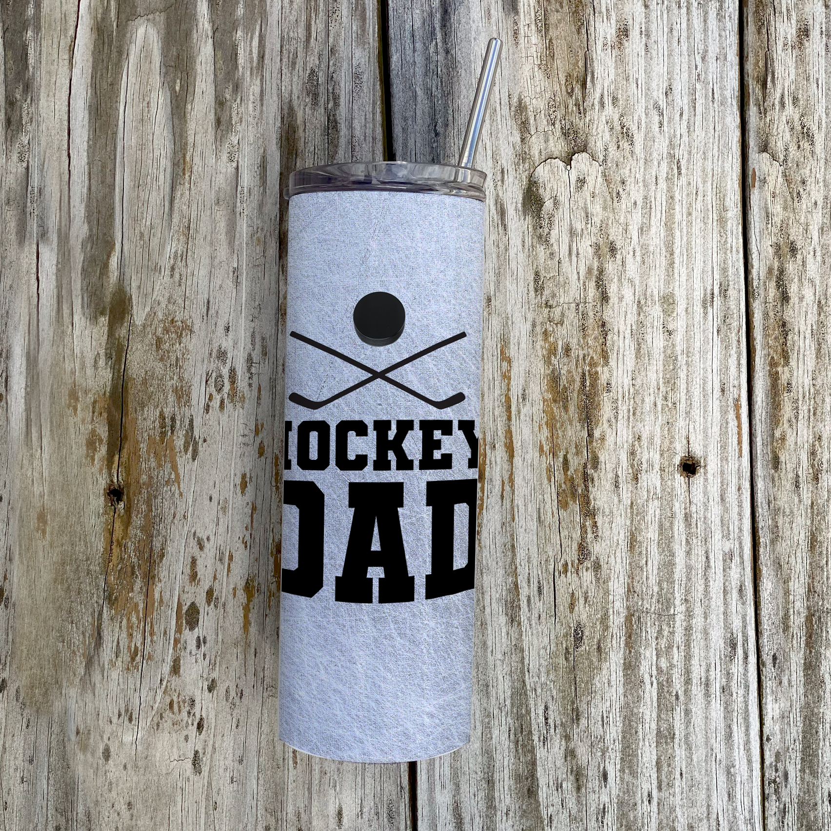 Sports Collection (Hockey Dad - Personalized) 20 Oz Stainless Steel Travel Tumbler with Straw (White)