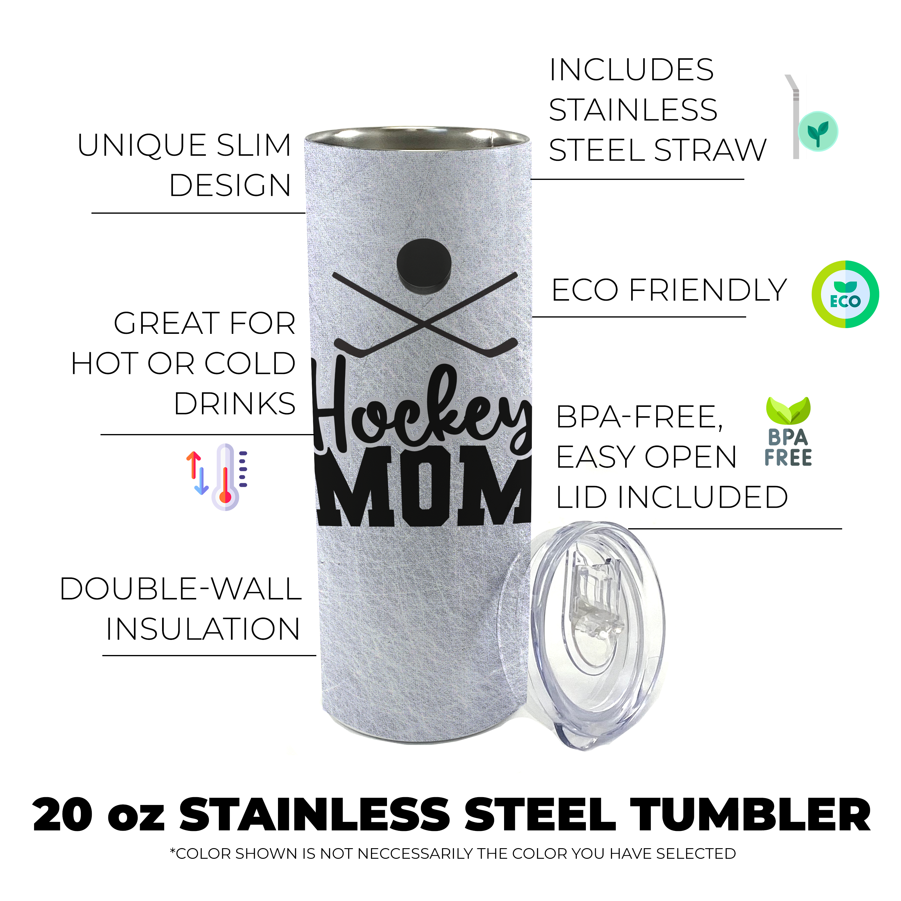 Sports Collection (Hockey Mom - Personalized) 20 Oz Stainless Steel Travel Tumbler with Straw (White)