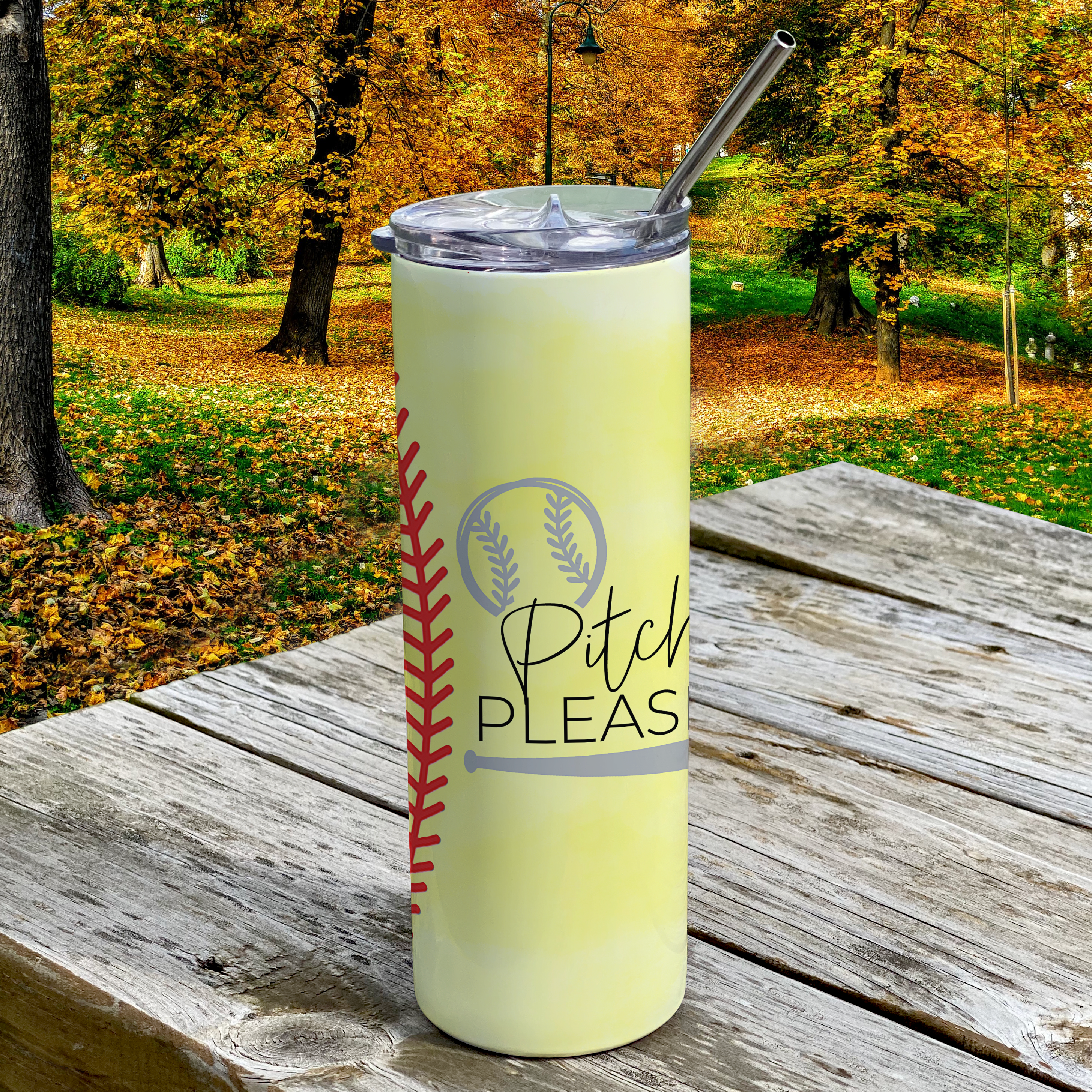 Sports Collection (Pitch Please - Softball) 20 Oz Stainless Steel Travel Tumbler with Straw