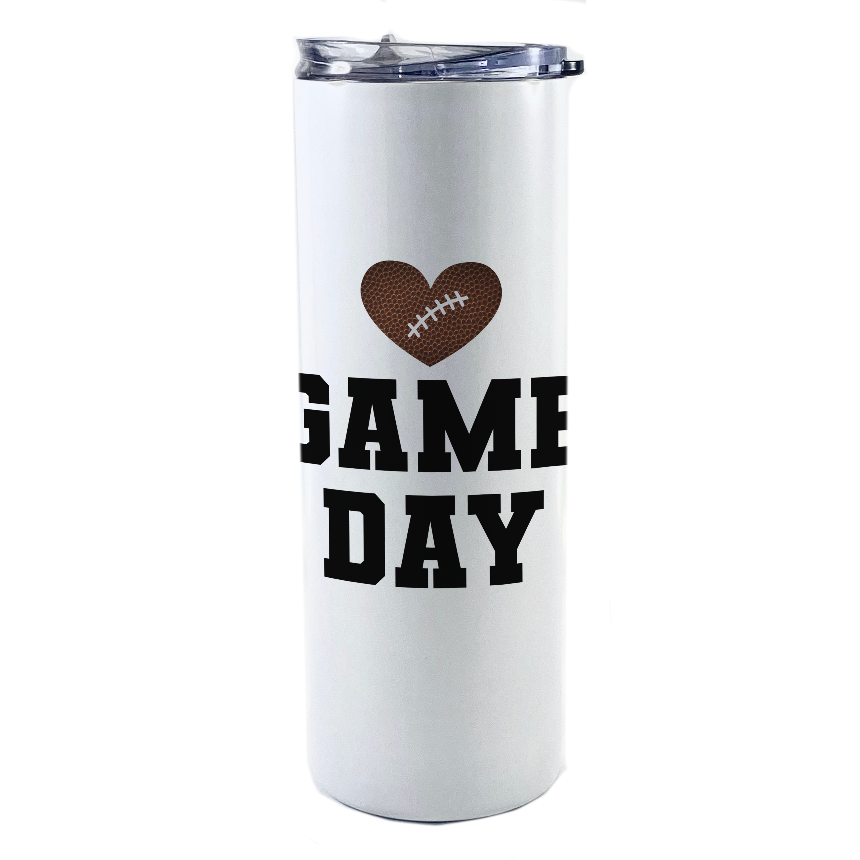 Sports Collection (Football Game Day - Personalized) 20 Oz Stainless Steel Travel Tumbler with Straw (White)