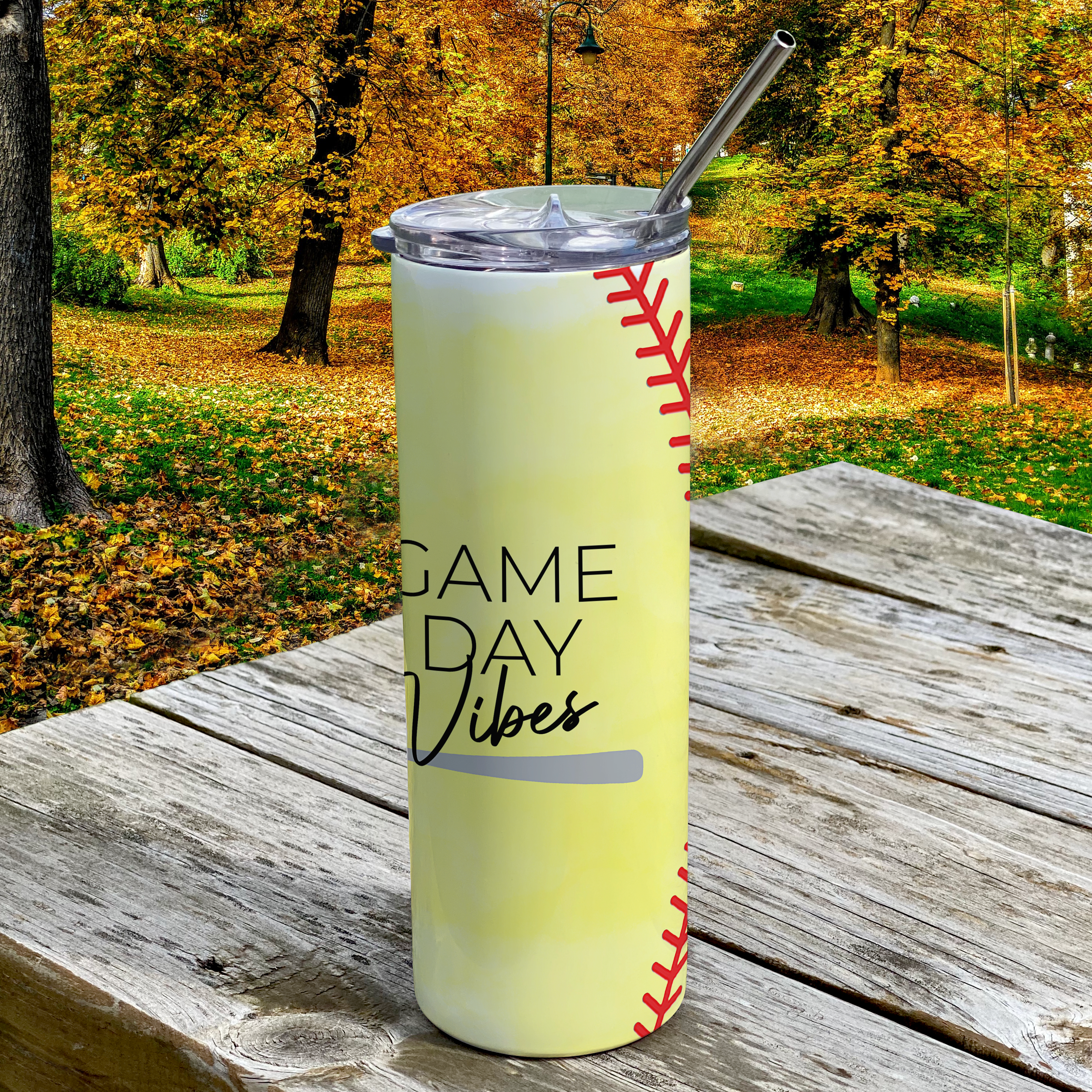 Sports Collection (Game Day Vibes - Softball) 20 Oz Stainless Steel Travel Tumbler with Straw