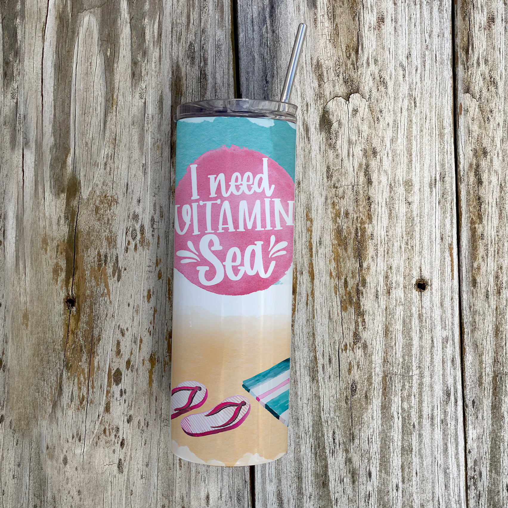 Vacation Collection (I Need Vitamin Sea) 20 Oz Stainless Steel Travel Tumbler with Straw