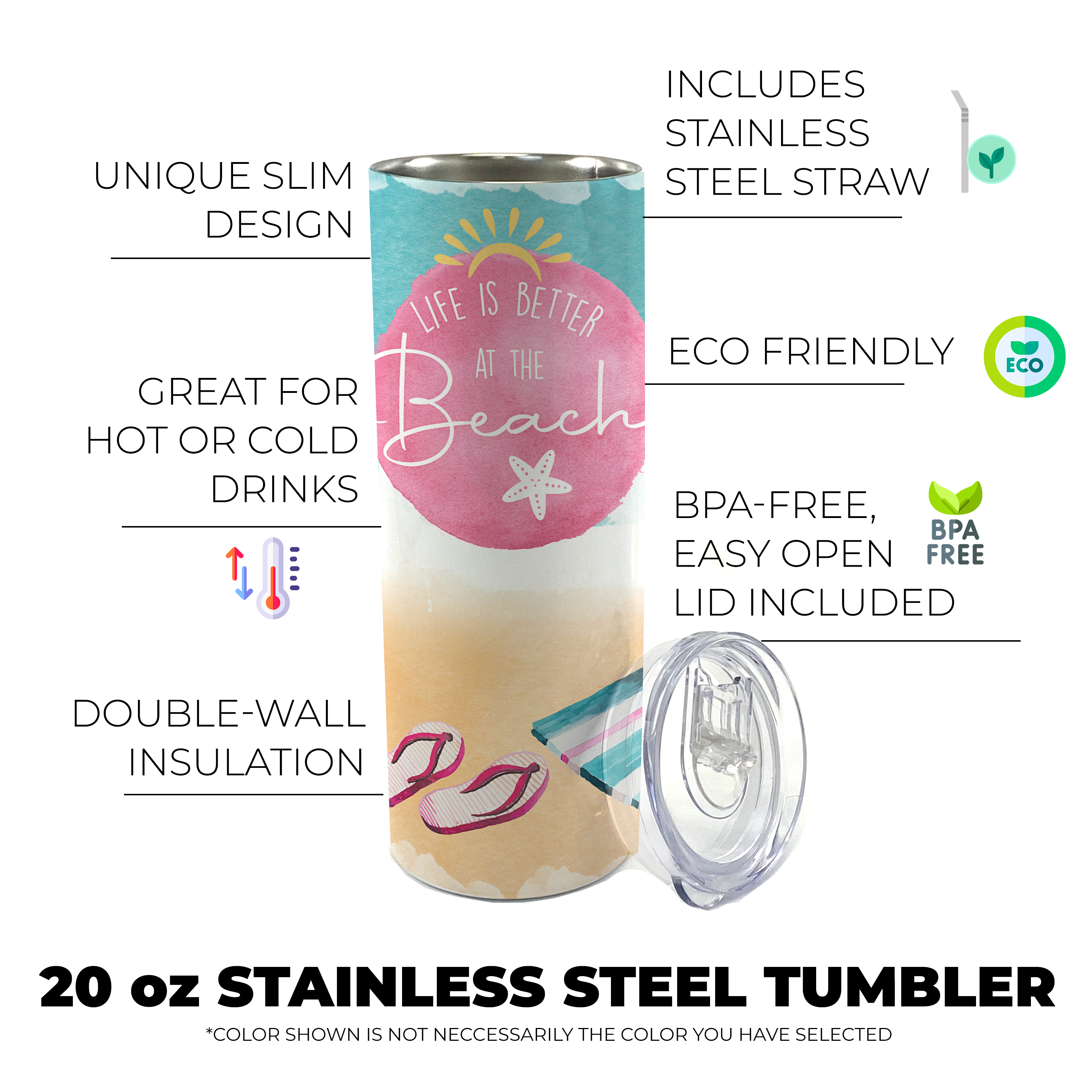 Vacation Collection (Life Is Better At The Beach 2) 20 Oz Stainless Steel Travel Tumbler with Straw