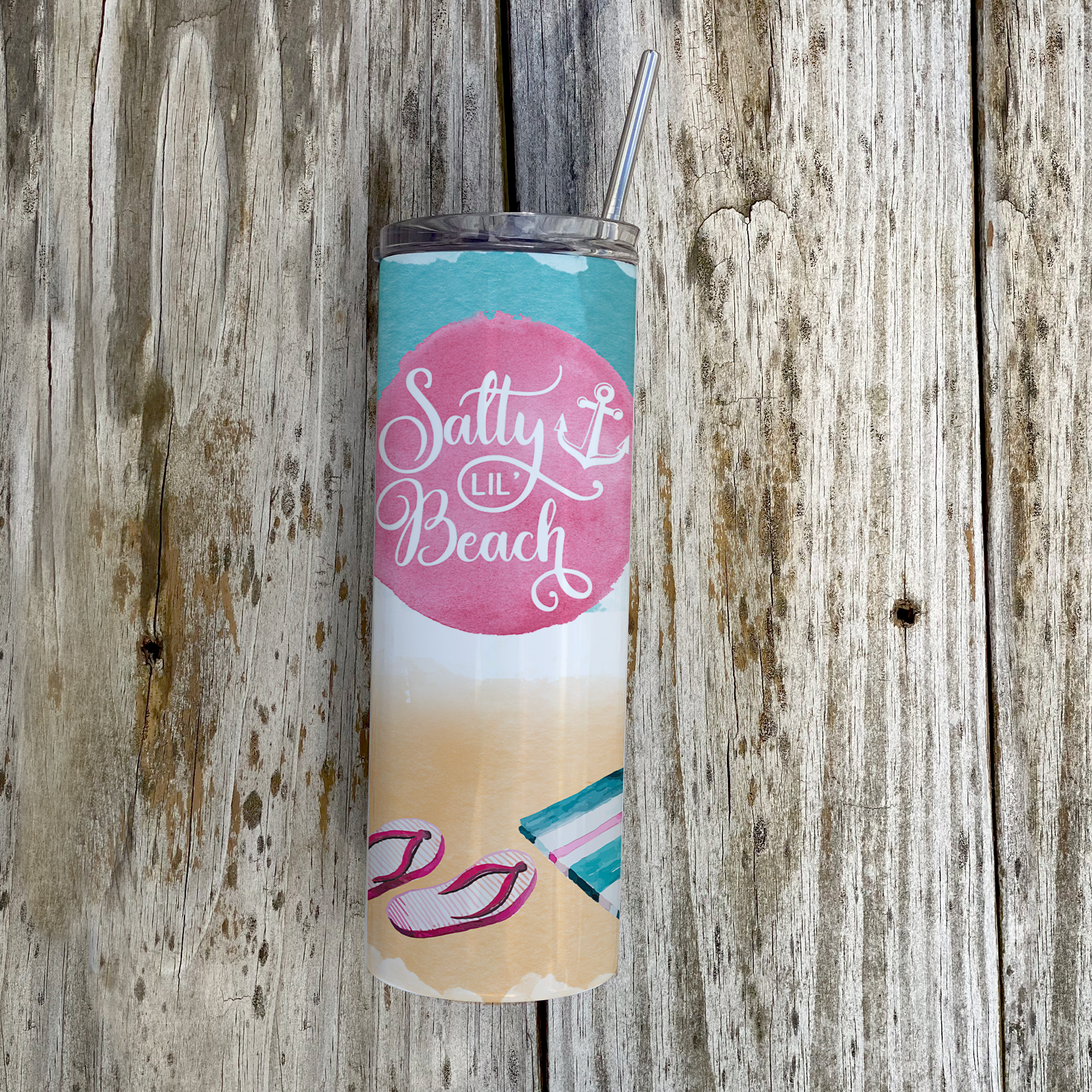 Vacation Collection (Salty Lil' Beach) 20 Oz Stainless Steel Travel Tumbler with Straw