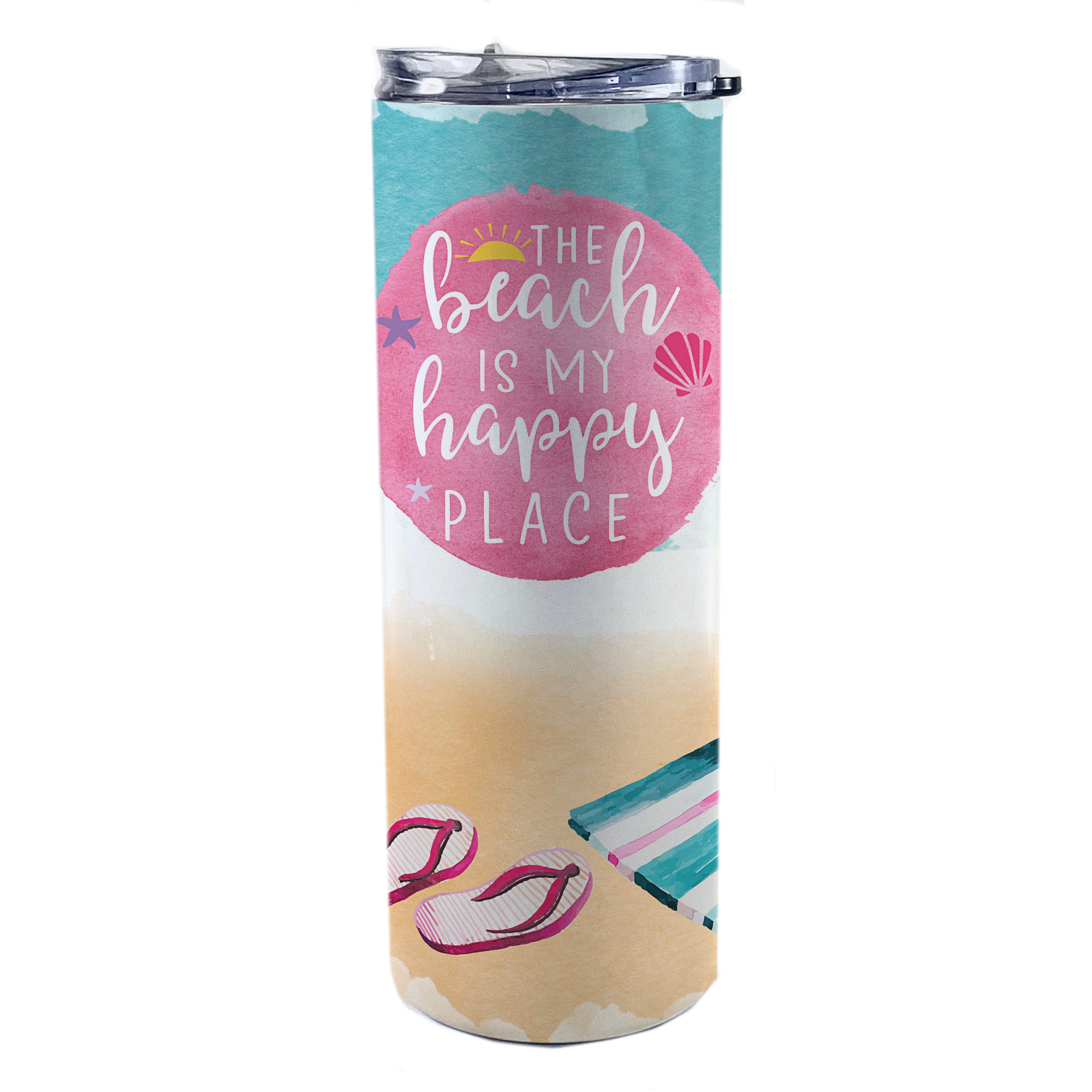 Vacation Collection (The Beach Is My Happy Place) 20 Oz Stainless Steel Travel Tumbler with Straw