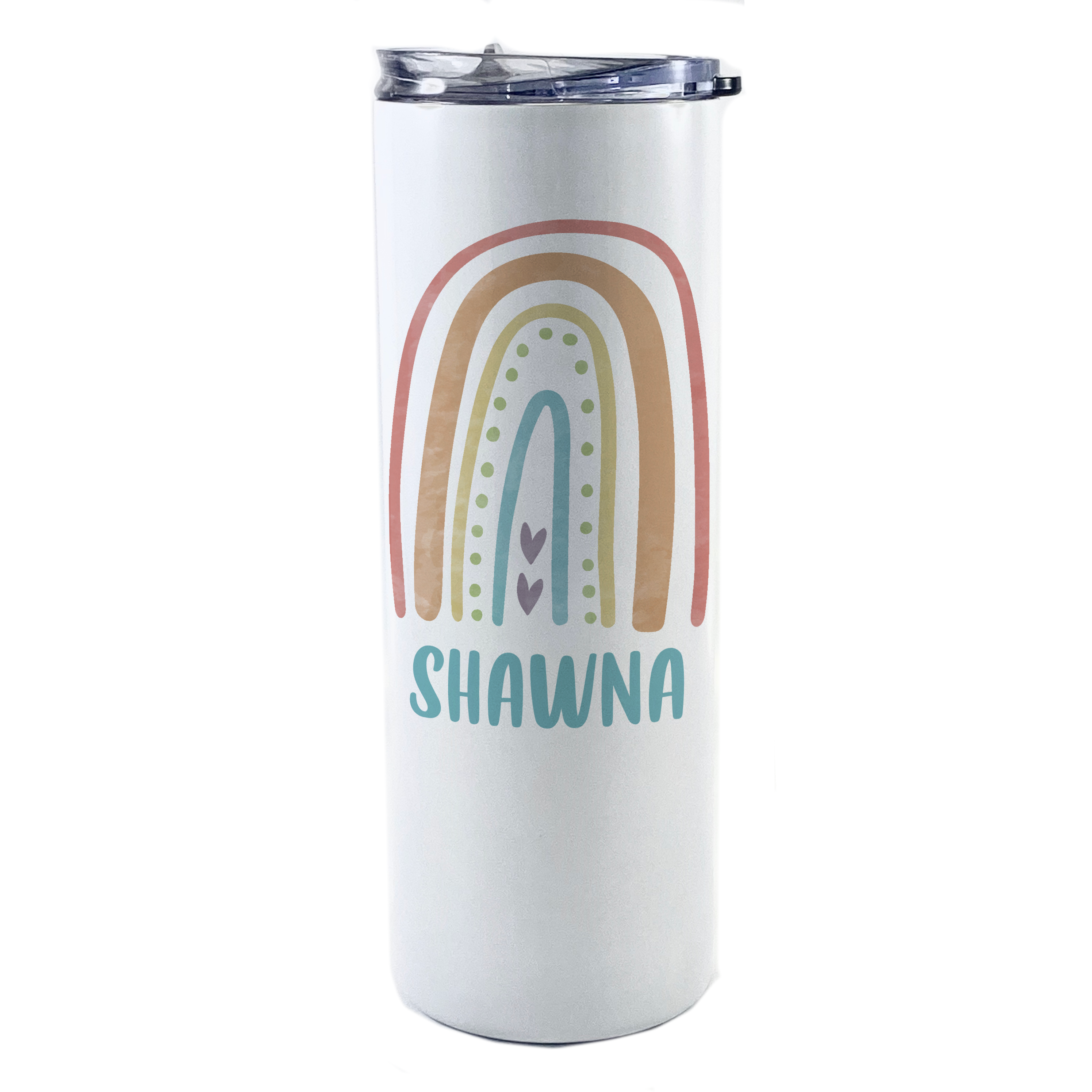 Trend Setters Original (Boho Rainbow - Personalized) 20 Oz Stainless Steel Travel Tumbler with Straw (White)