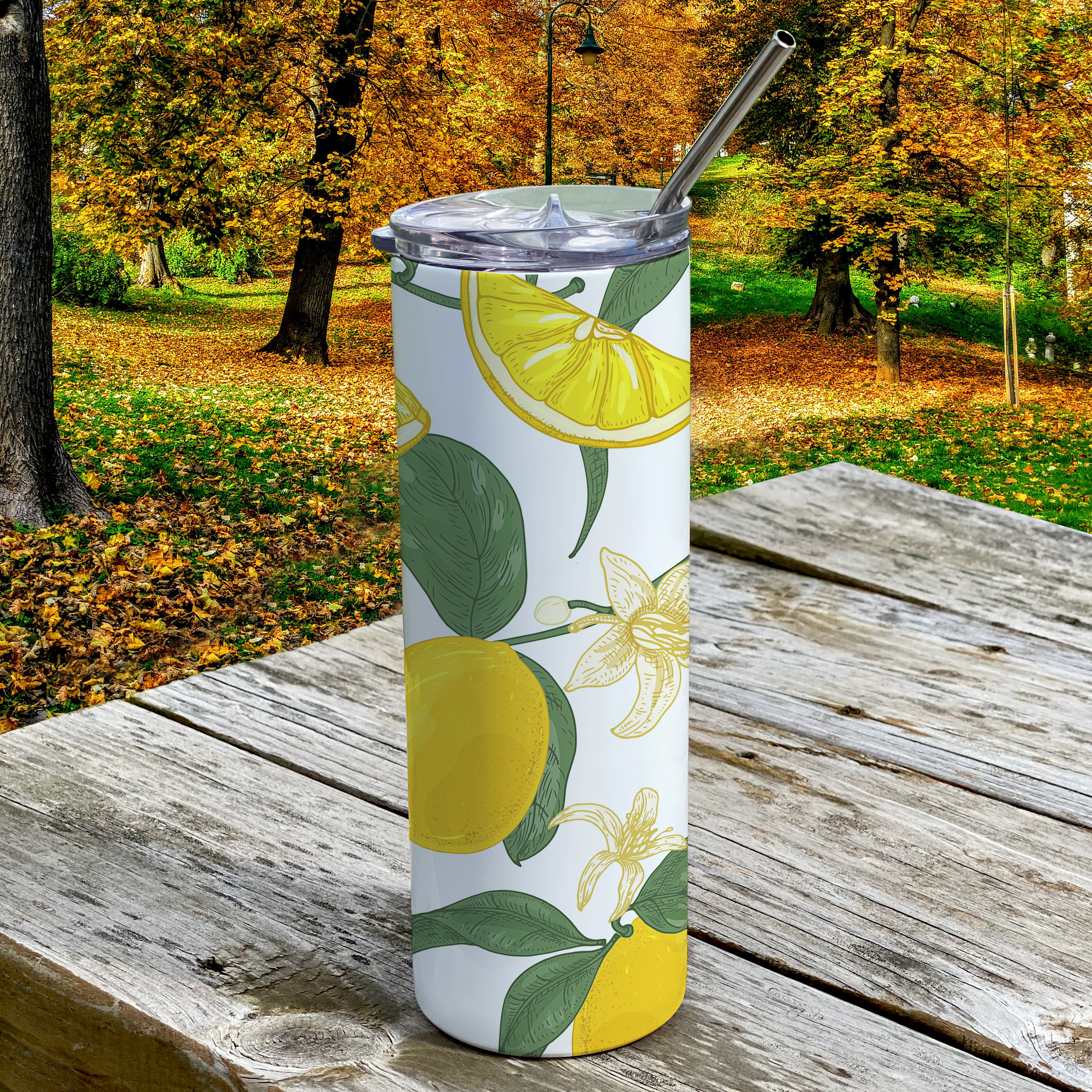 Trend Setters Originals (Lemons) 20 Oz Stainless Steel Travel Tumbler with Straw
