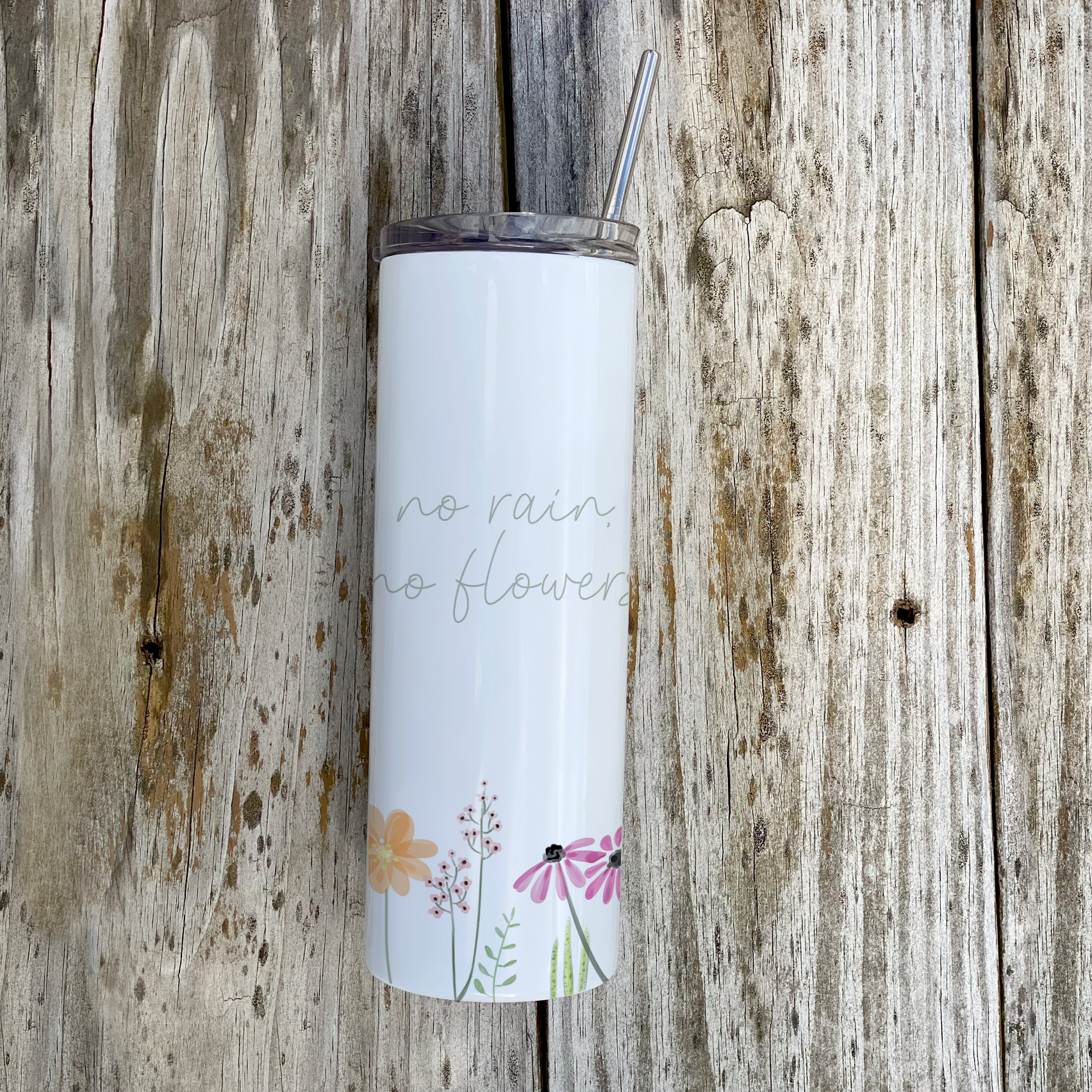 Trend Setters Originals (No Rain, No Flowers) 20 Oz Stainless Steel Travel Tumbler with Straw