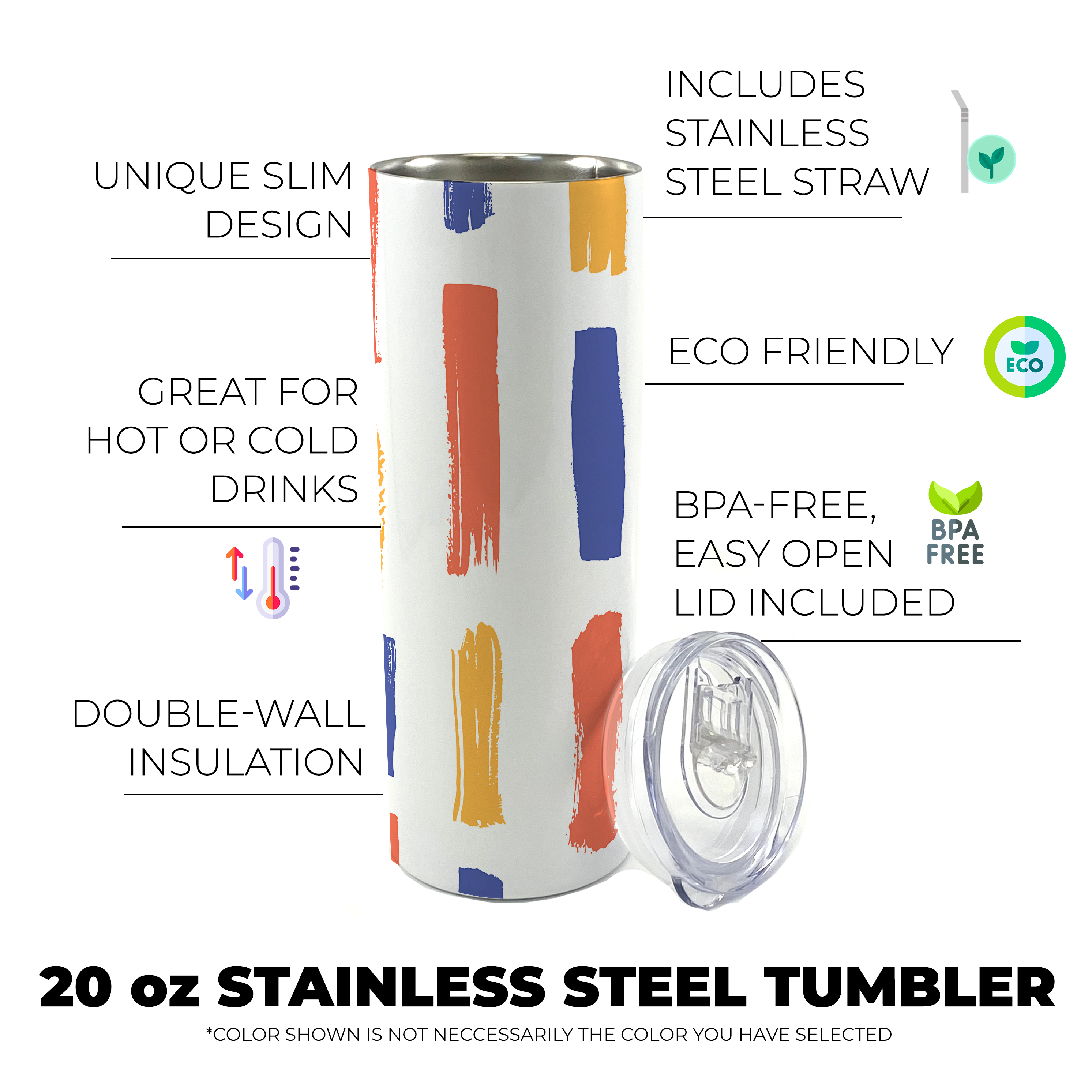 Trend Setters Originals (Paint Strokes) 20 Oz Stainless Steel Travel Tumbler with Straw