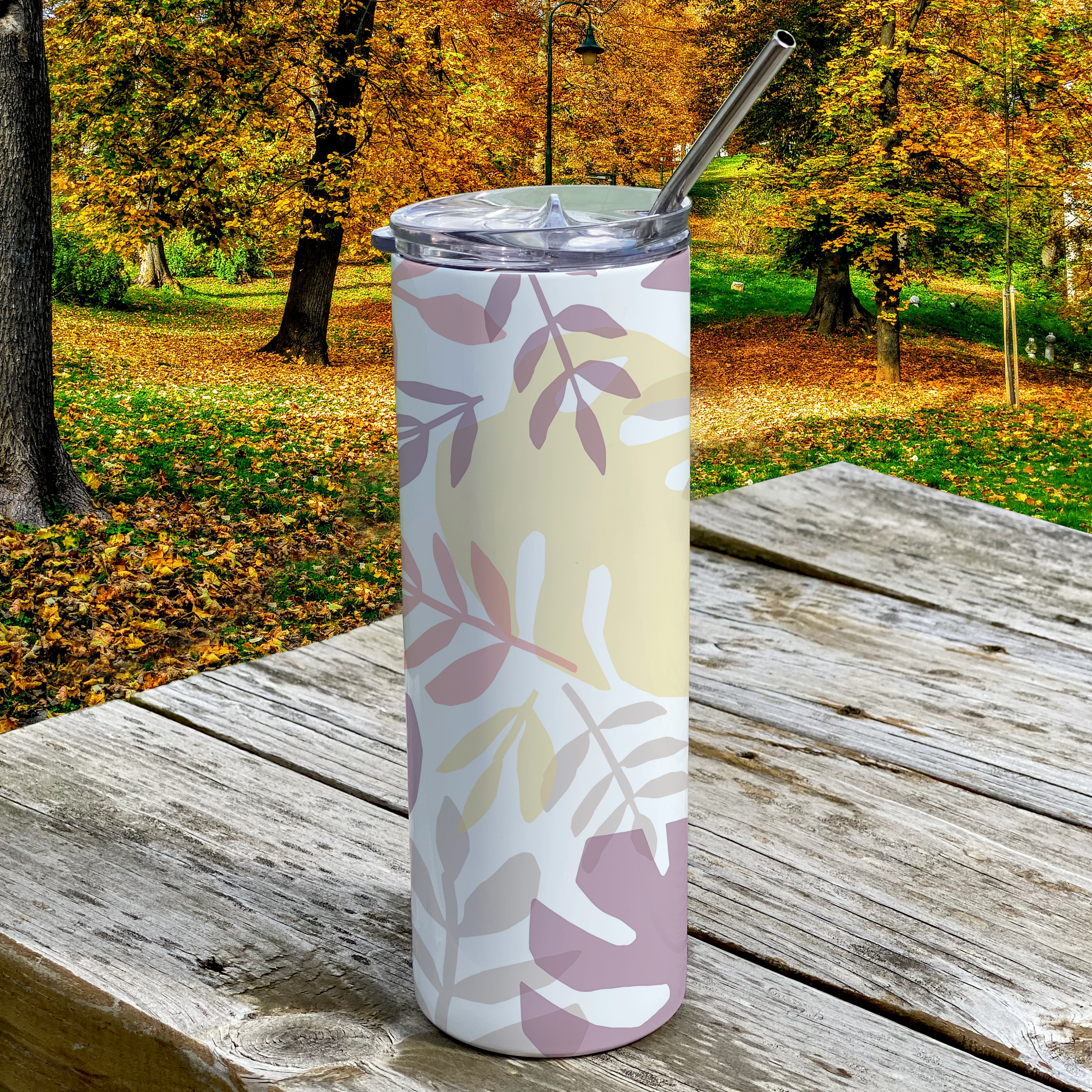 Trend Setters Originals (Pastel Palms) 20 Oz Stainless Steel Travel Tumbler with Straw