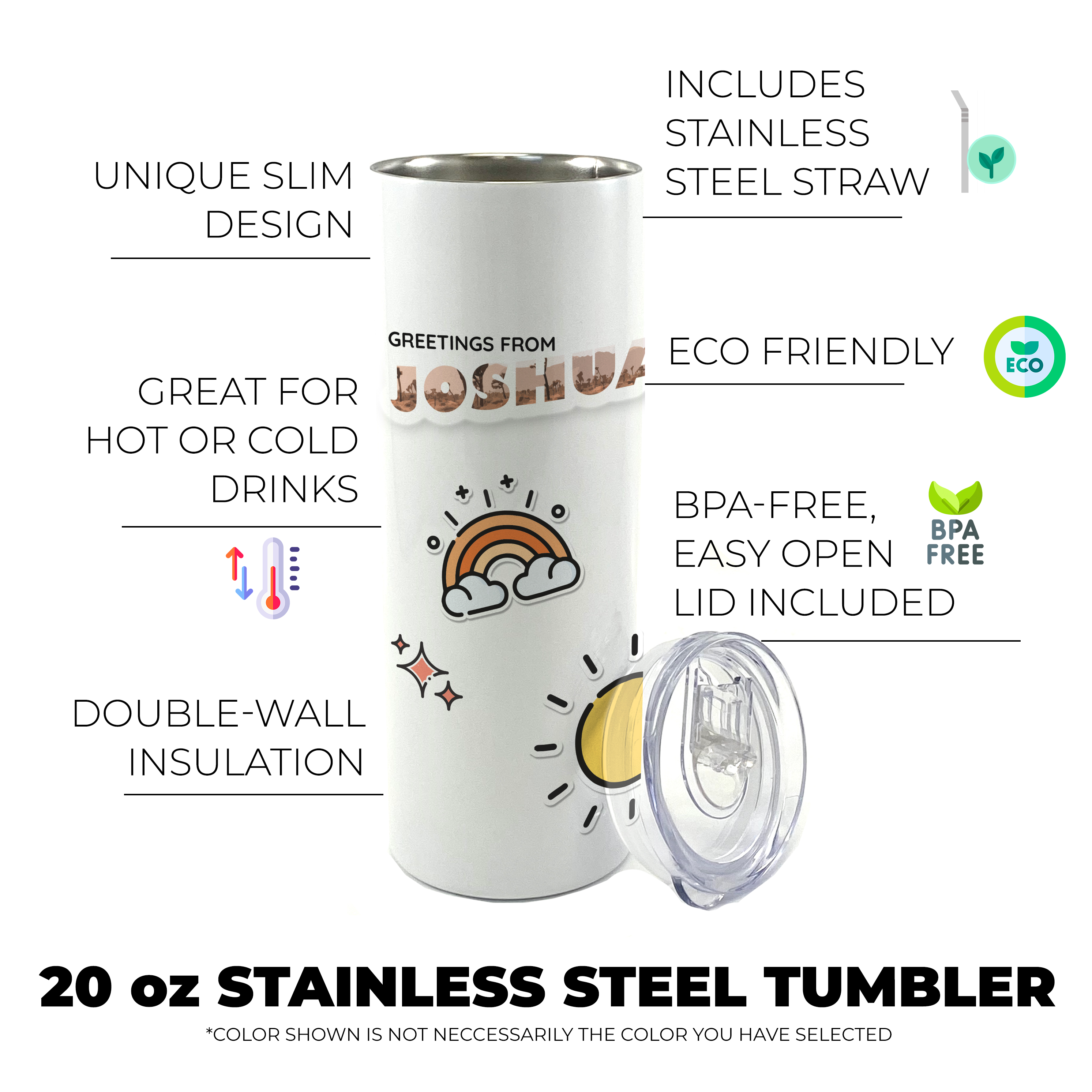 Vacation Collection (National Park - Joshua Tree) 20 Oz Stainless Steel White Travel Tumbler with Straw