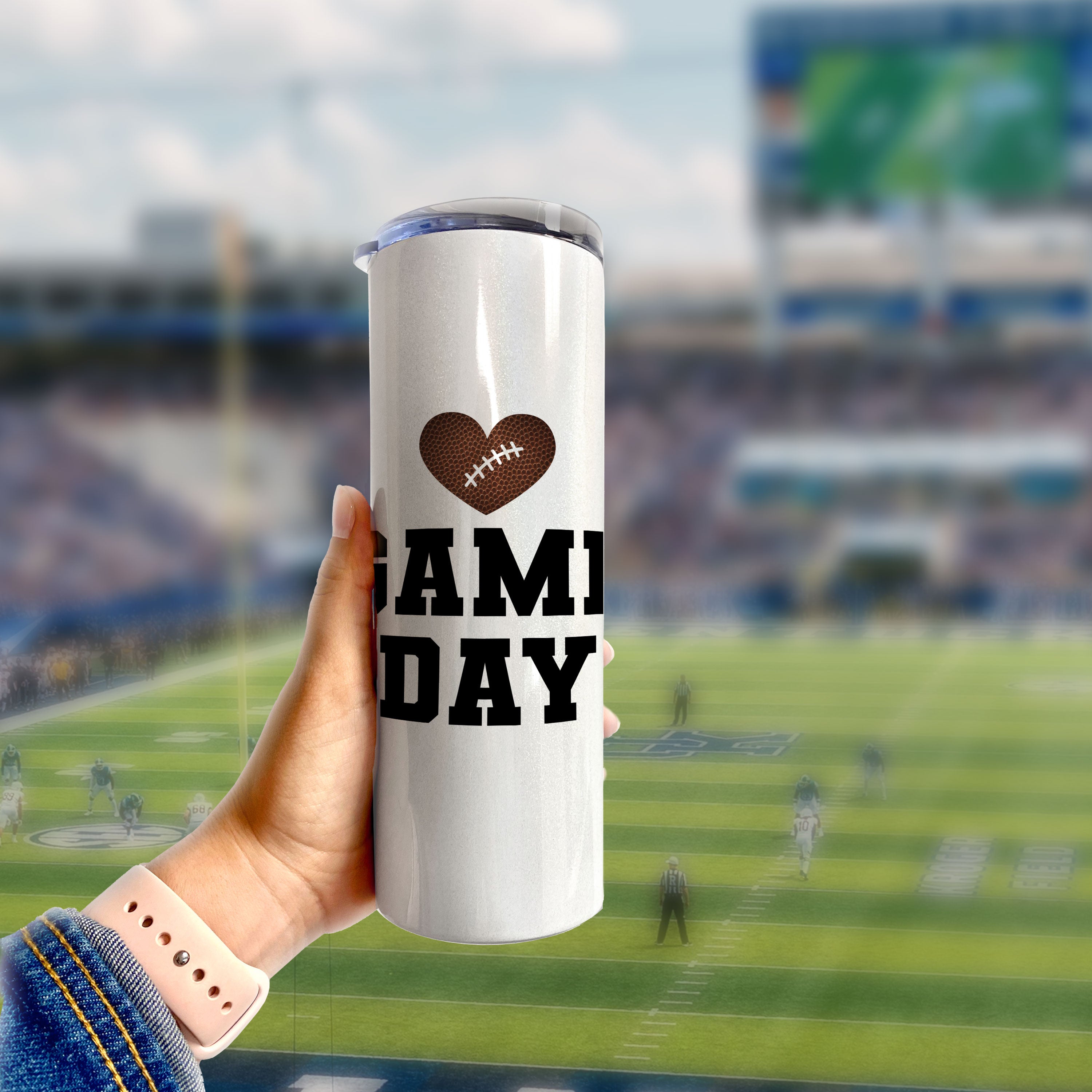Sports Collection (Football Game Day - Personalized) 20 Oz Stainless Steel Travel Tumbler with Straw