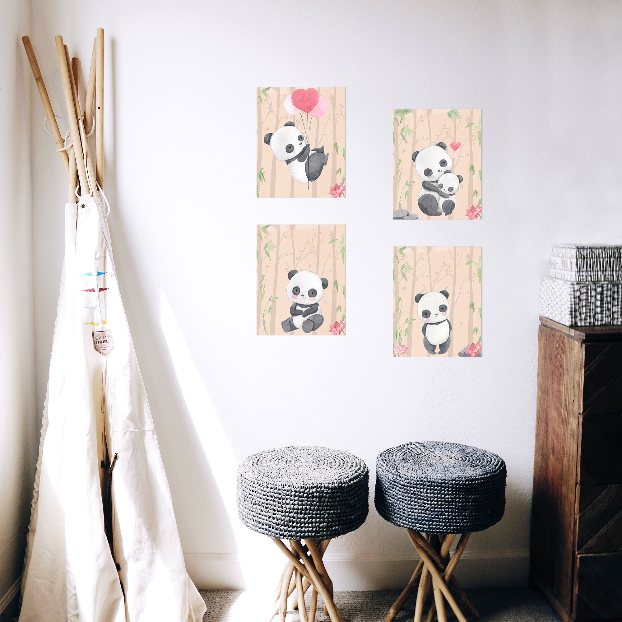 Kids Collection (Panda) TrendyPrint™ Wall Art Set of Four